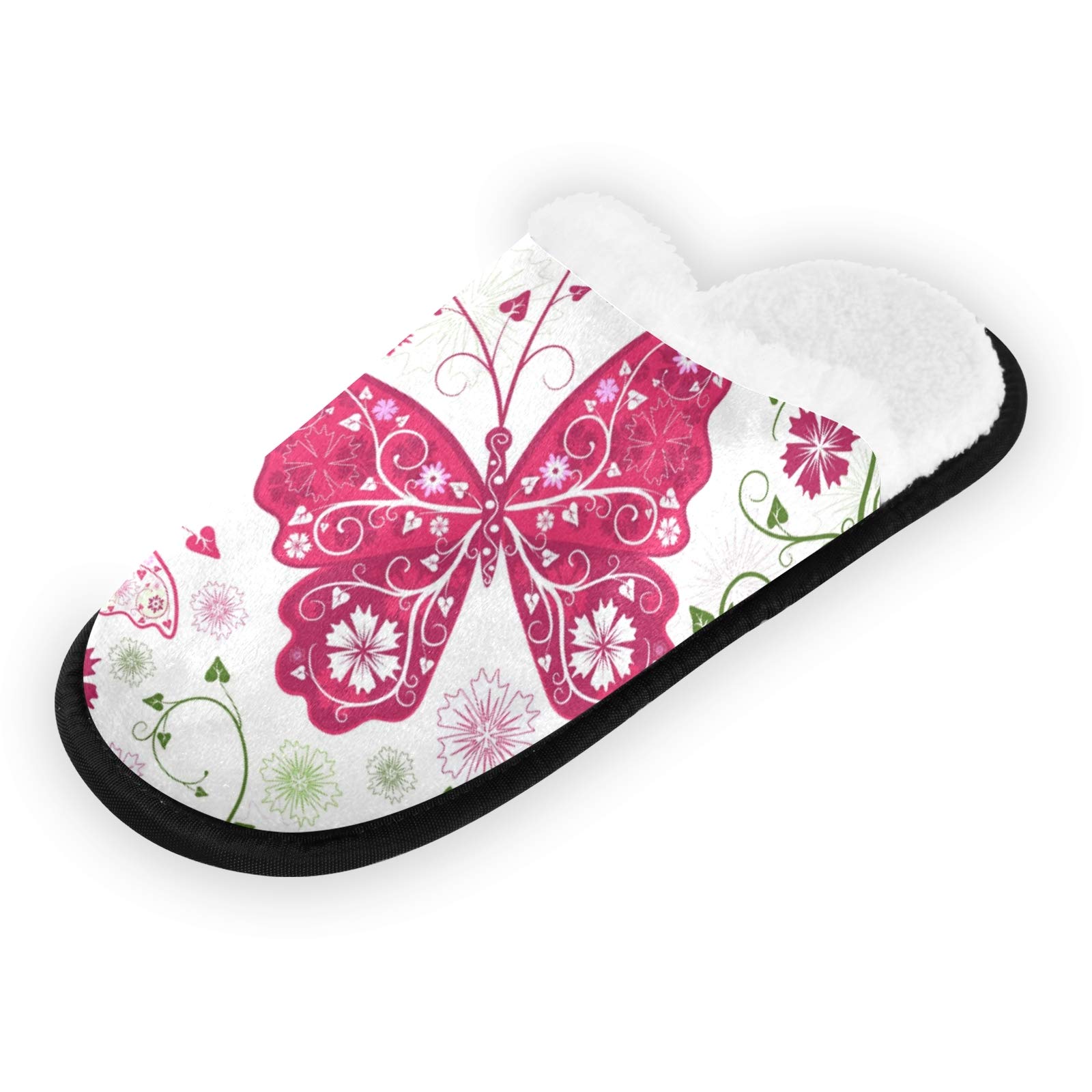 ALAZA Pink Butterfly Flower Non-Slip House Slippers for Women & Men - Soft Indoor/Outdoor Comfort for Home, Hotel, Spa, Bedroom & Travel