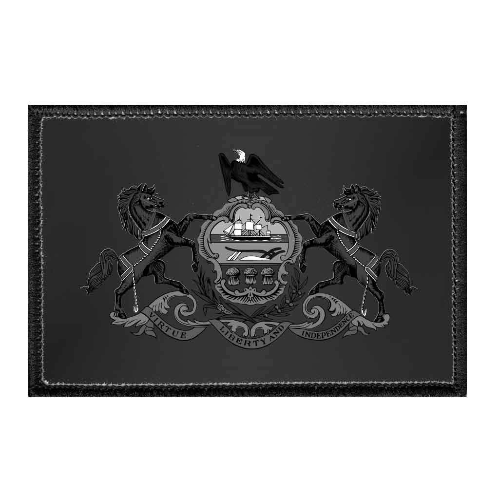 Pennsylvania State Flag Patch - 2x3 Inch Black & White Hook and Loop Backing for Hats, Jackets, Vests & Jeans | Perfect for DIY Crafts, Costumes & Patriotic Outfits