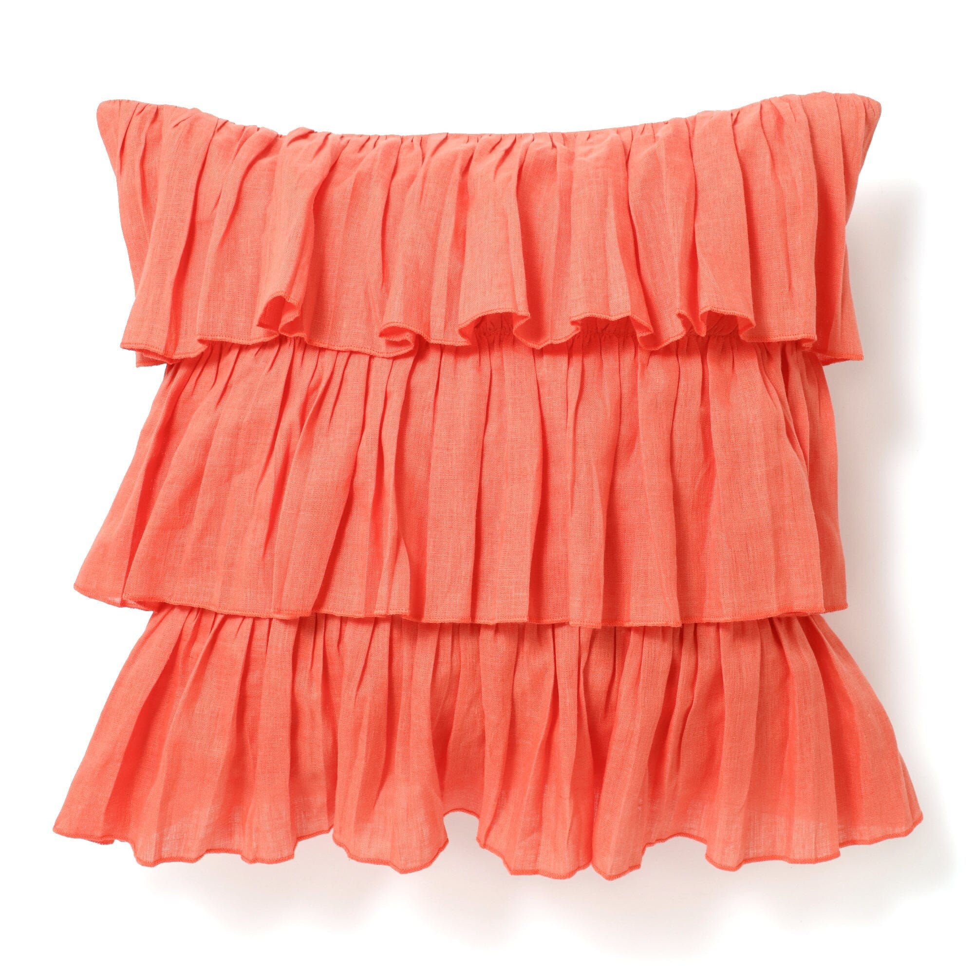 Premium Linen Frill Cushion Cover 18x18 Inches - Soft Orange Decorative Pillow Case for Sofa, Bed, Living Room - Home Decor Accent for Cozy Comfort