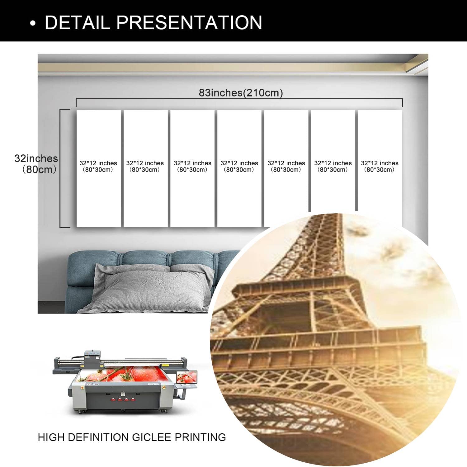 IGOONE 7-Panel Canvas Wall Art - Eiffel Tower Sunset Painting, Modern Framed Poster Ready to Hang for Living Room, Bedroom & Office Decor | Perfect Gift for Home Interior Design