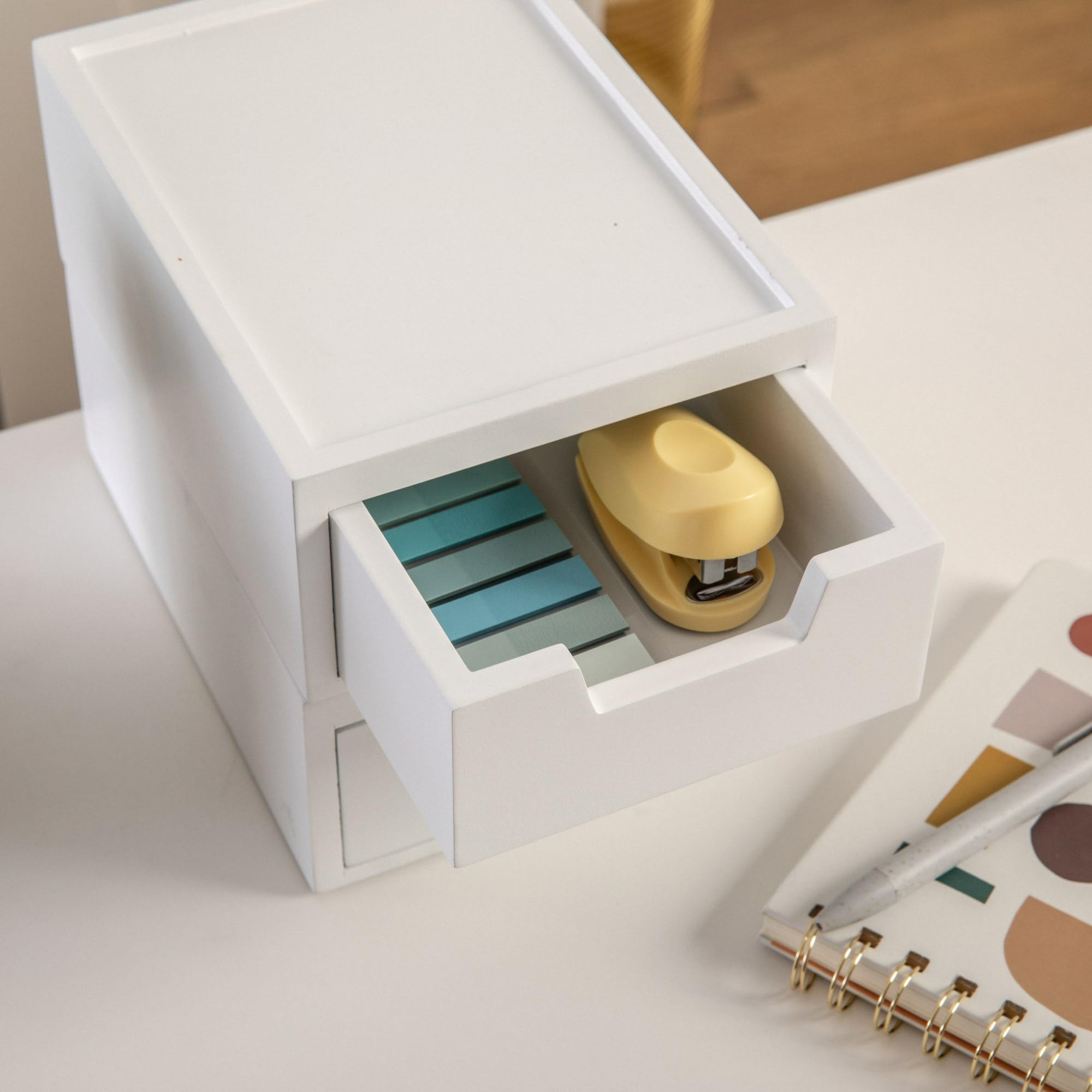 Weston Stackable Wooden Storage Boxes - 2 Pack, White | Home & Office Organizer