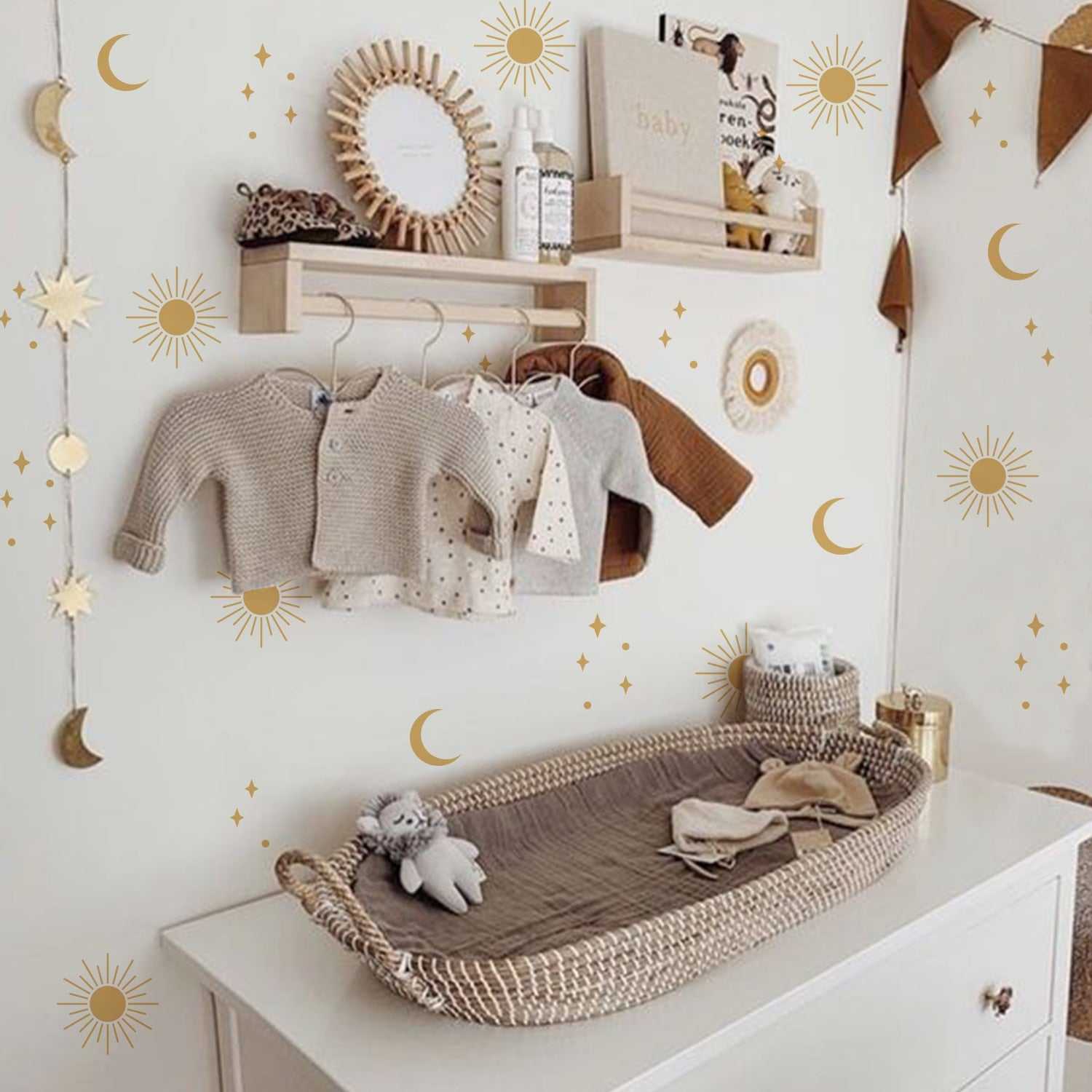Sun and Moon Nursery Wall Decals for Girls & Boys - Space Themed Kids Room Decor, Baby Shower Gift, Bedroom Wall Stickers for Toddler & Children's Room