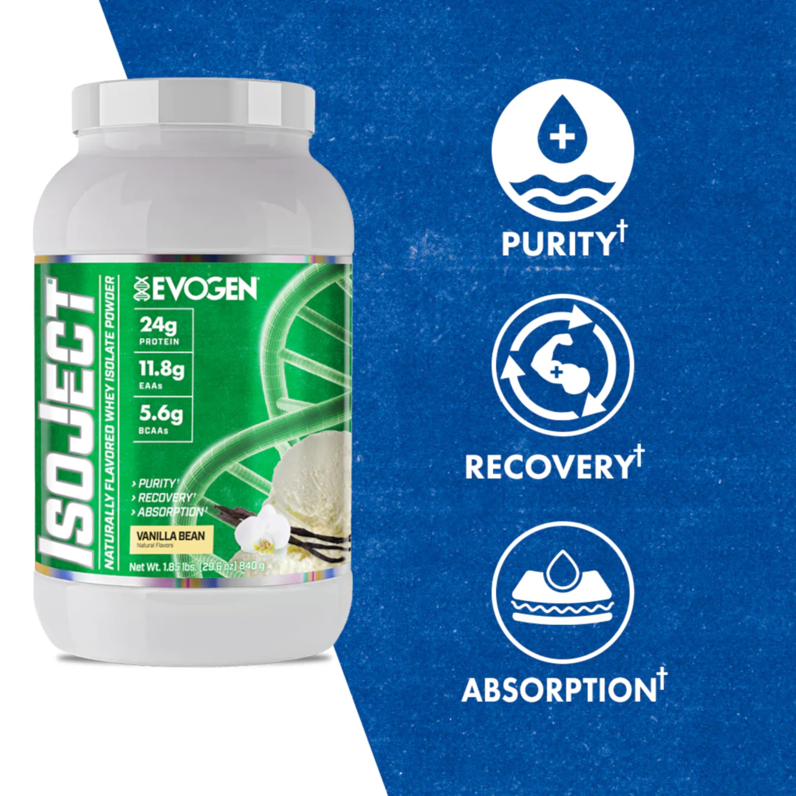 Evogen Isoject Naturals - Premium Whey Protein Isolate Powder | Naturally Flavored, Ultra-Pure Whey with Ignitor™ Enzymes, BCAAs & EAAs | Enhanced Muscle Recovery & Absorption | Vanilla Bean Flavor | 28 Servings | Ideal for Post-Workout, Muscle Building & Fitness Enthusiasts