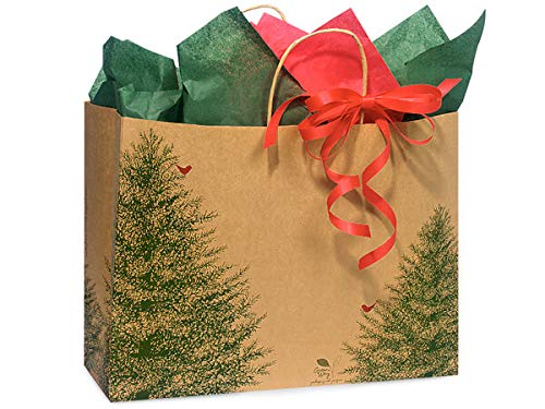 Eco-Friendly Christmas Gift Bags Bulk Pack - 250 Recycled Paper Bags 16x6x12 Inches, Vogue Evergreen Design for Holiday Wrapping & Party Favors - Perfect for Christmas Presents, Corporate Gifts, and Birthday Party Decorations
