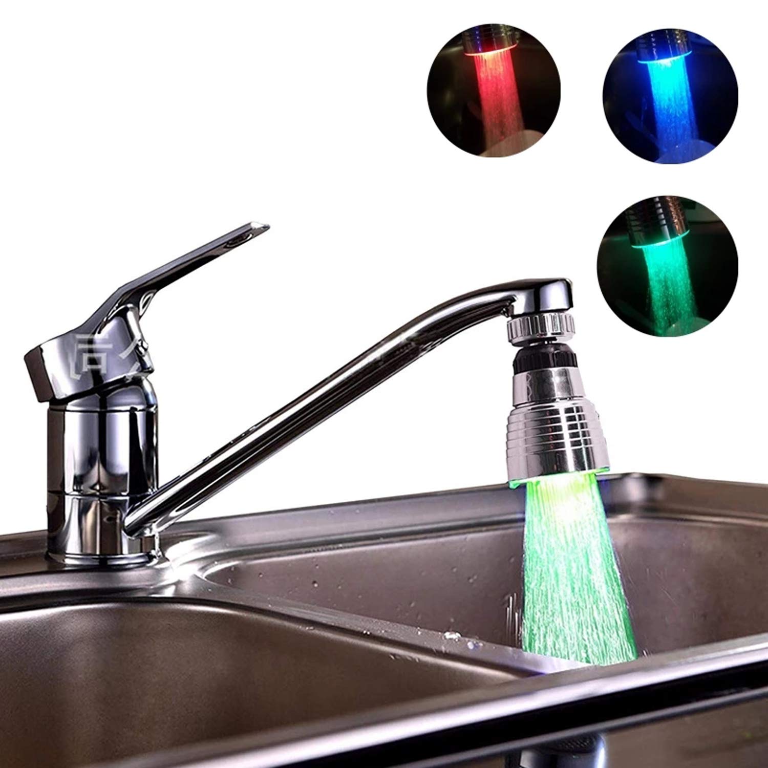 3-Color LED Faucet Light - 360° Rotatable for Kitchen & Bathroom Sink