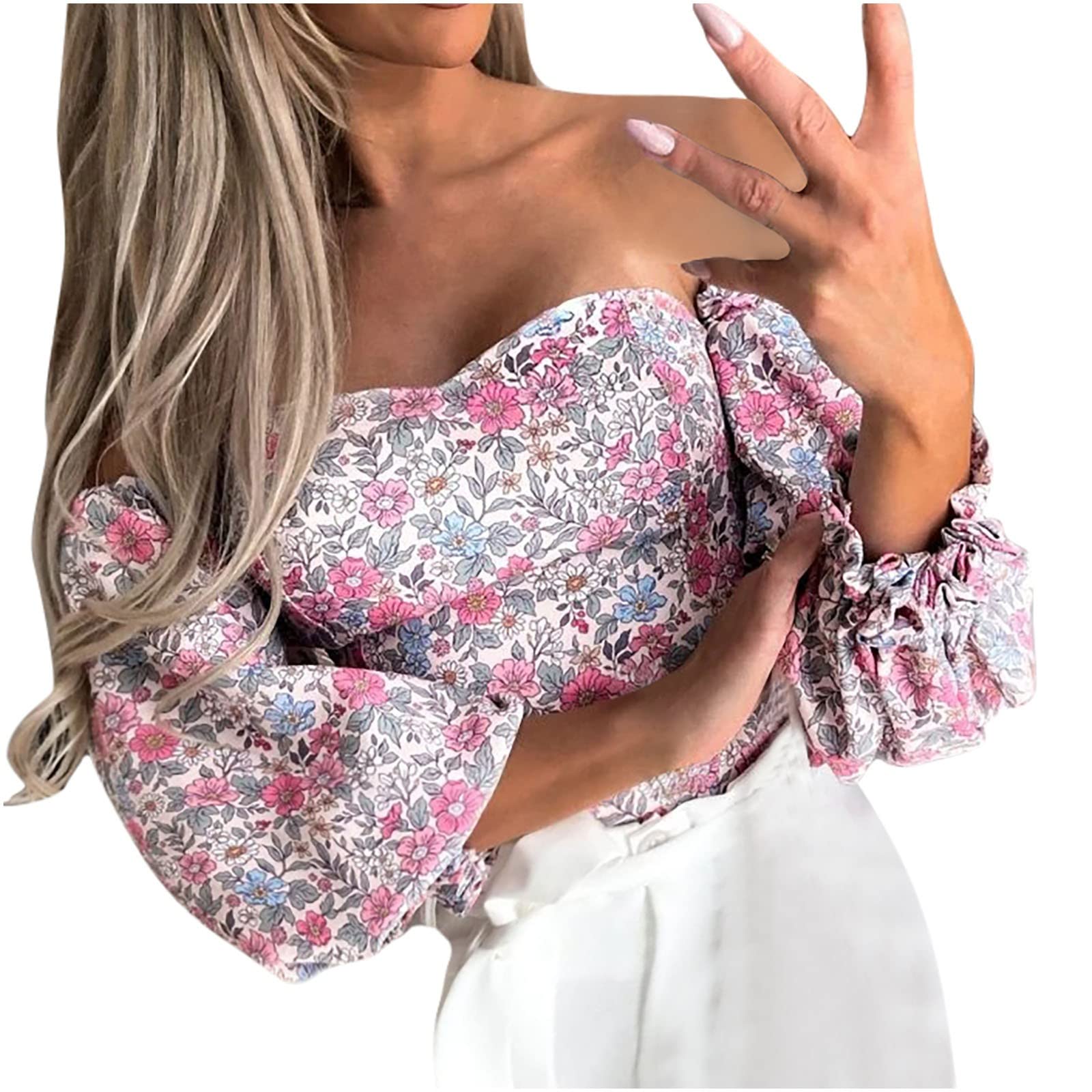 Boho Tops for Women - Vintage Graphic Tees with Floral Print | Oversized Bandeau T-Shirts for Summer | Sexy Slim Fit Shirts | Perfect for Music Festivals, Beach Outings & Casual Wear