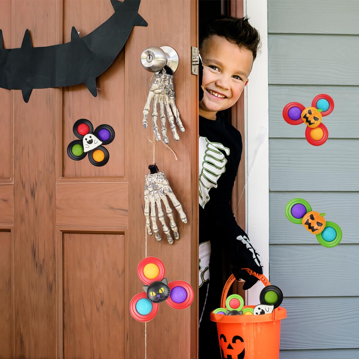 Jofan 3 Pack Halloween Suction Cup Spinner Toys - Sensory Bath Toys for Toddlers & Kids, Halloween Party Favors, Trick or Treat Gifts (Perfect for Bathtime Play, Classroom Rewards & Holiday Goodie Bags)