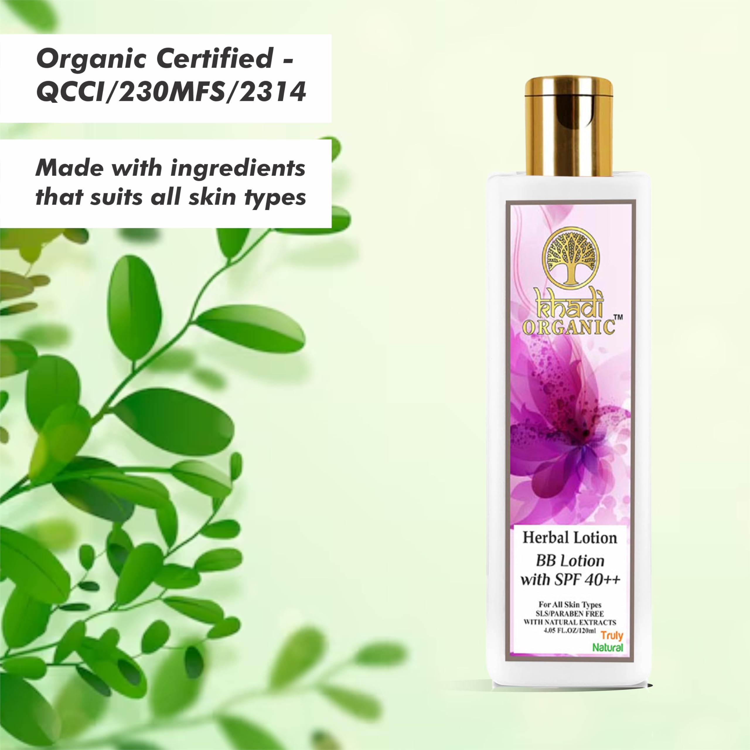 **KHADI Organic Herbal BB Lotion with SPF 40++ for All Skin Types (120ml) – Natural Sun Protection & Even Skin Tone for Daily Use**
