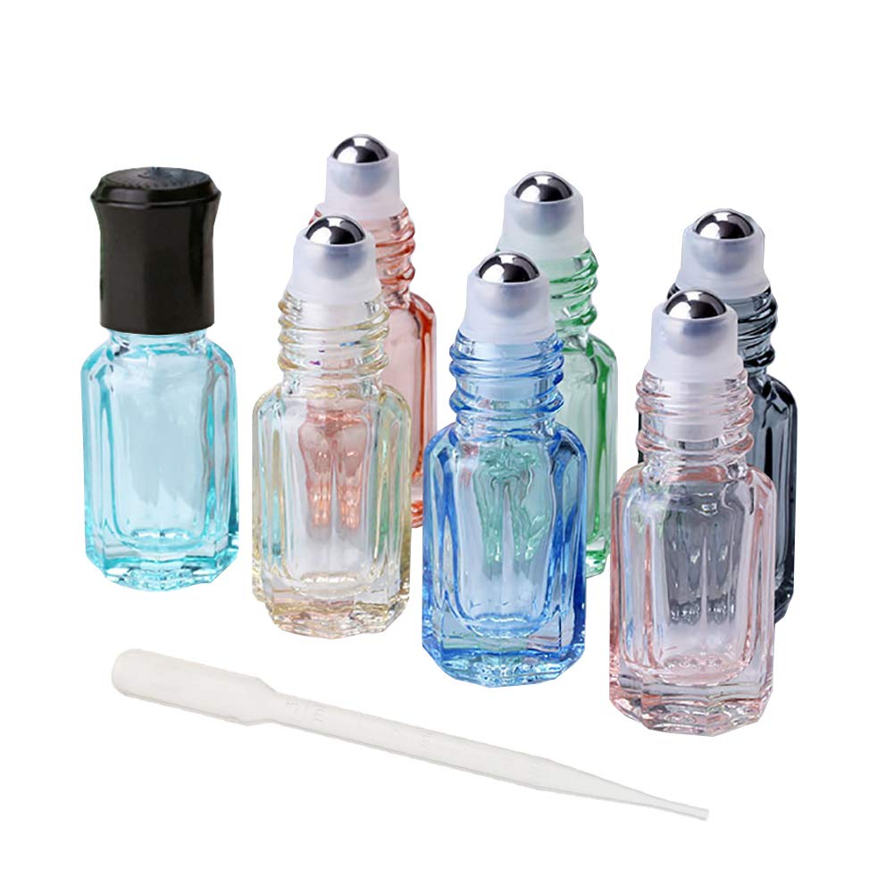 GSHLLO 10-Pack 3ml Refillable Glass Roller Bottles - Colorful Essential Oil Roll-On Bottles with Dropper for Aromatherapy, Perfume & DIY Skincare