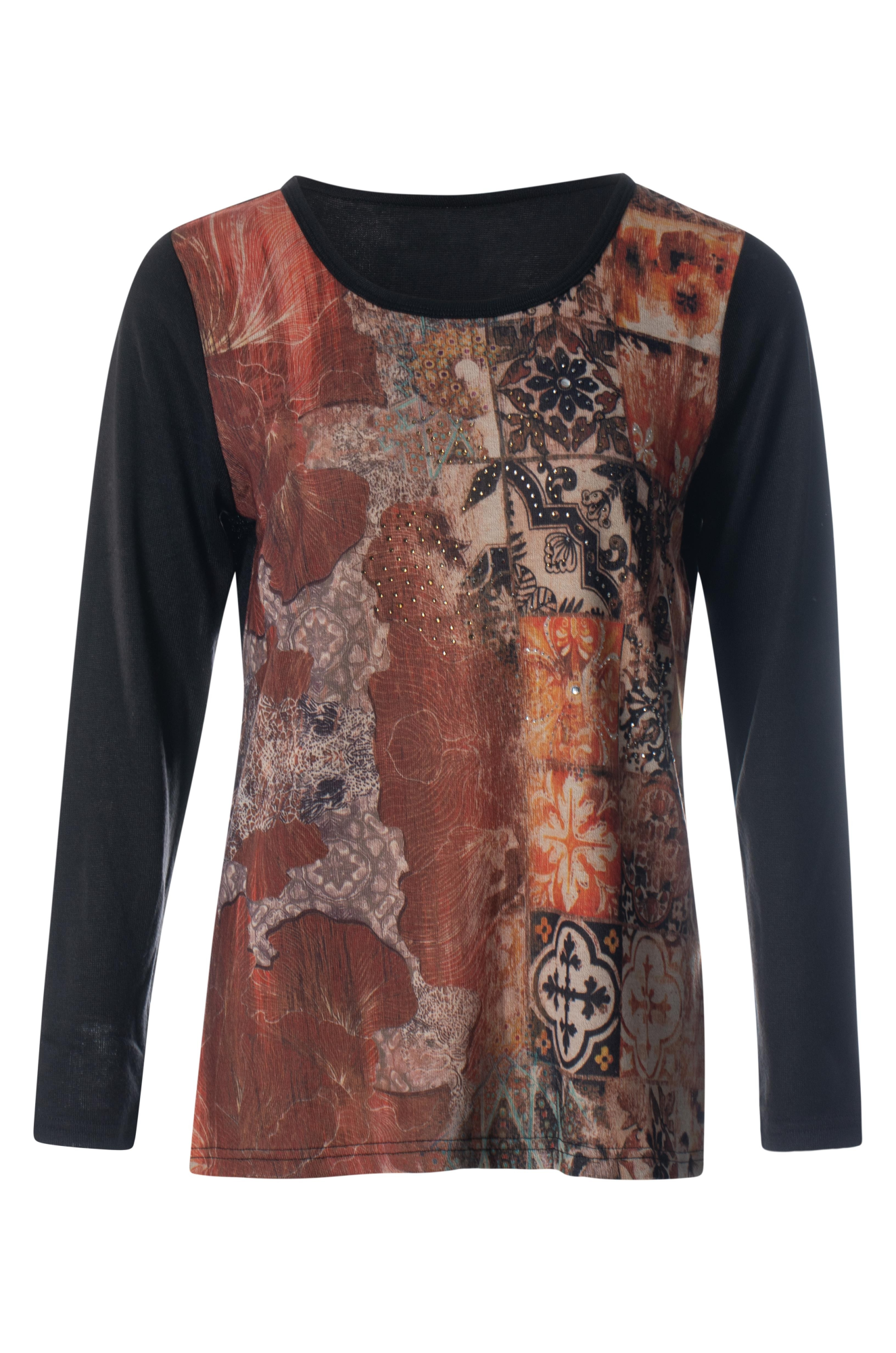 SPICE TILE Women's Digital Print Blouse with Rhinestones | Elegant Party Top | Perfect for Night Out, Date Night & Special Occasions