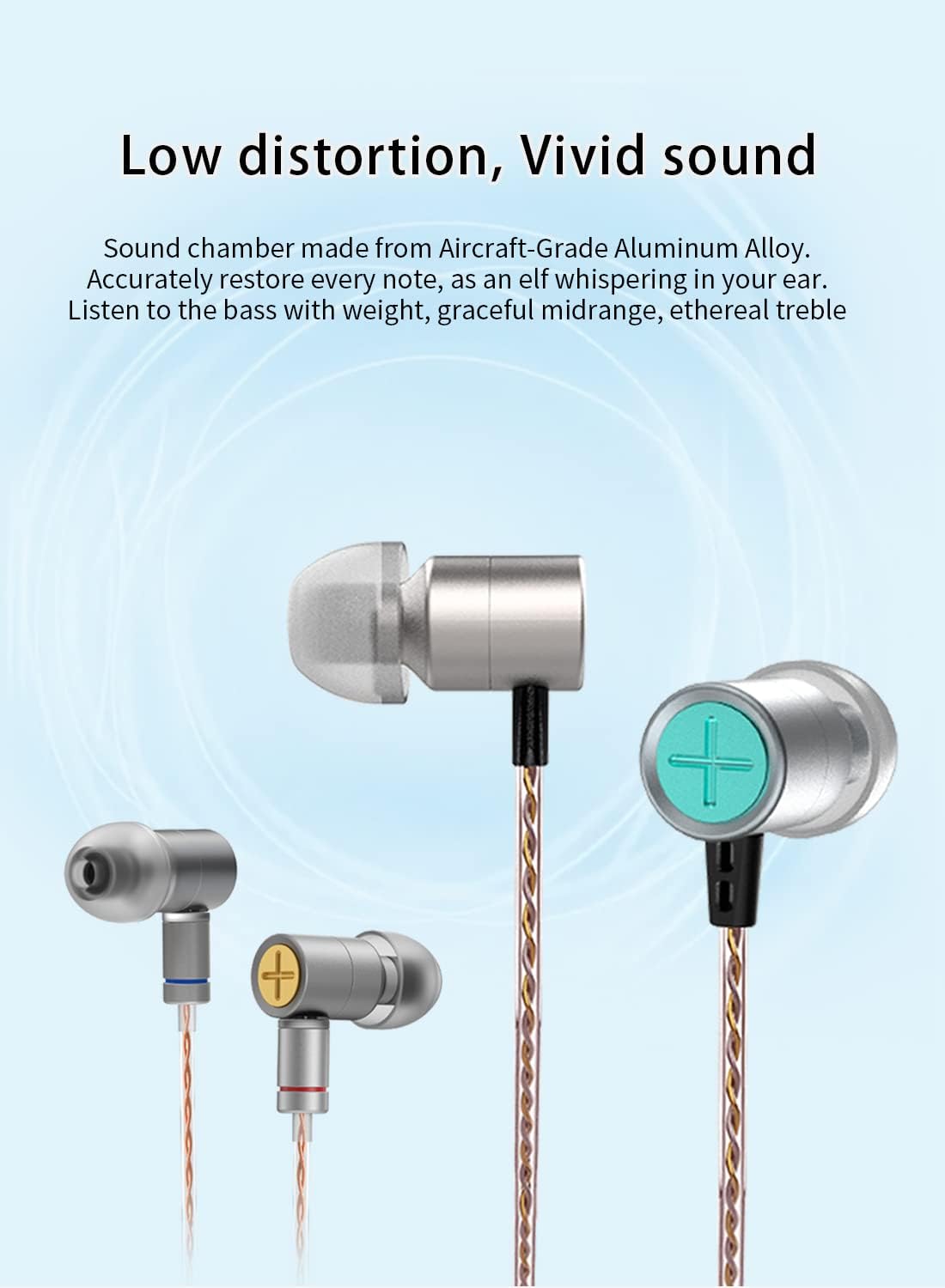 Astrotec Vesna IEM Wired In-Ear Monitor Headphones with LCP Diaphragm, Noise Cancelling Earbuds, 3.5mm Jack - Perfect for Gaming, Music, Sports, Cycling & Office Work (Silver, No Mic)