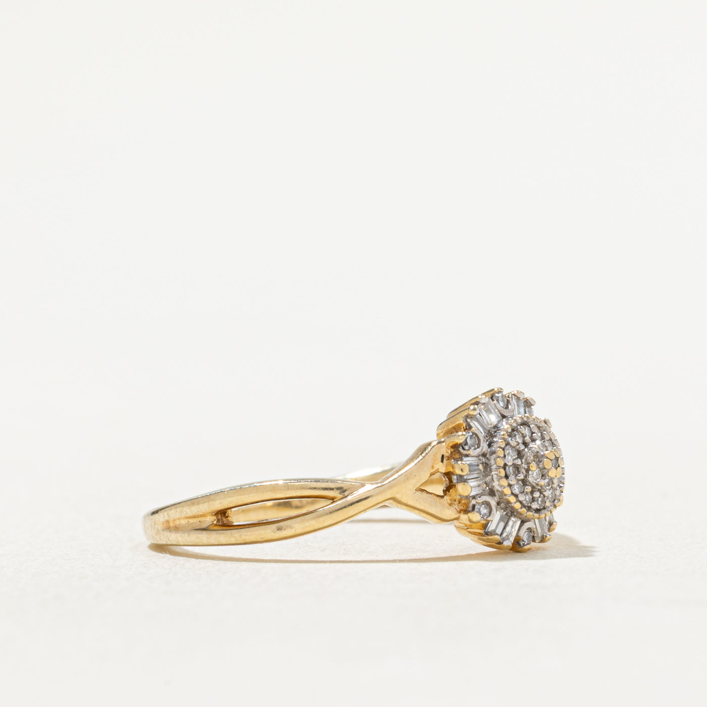 0.09ctw Diamond Cluster Crossover Ring - Size 5 | Elegant Stackable Wedding Band, Anniversary Gift for Her, Perfect for Bridal Jewelry & Special Occasions