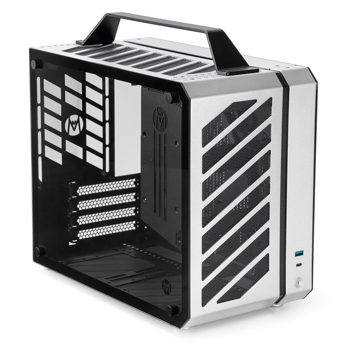 Mechanic Master Cool Cube C28 Compact PC Case - Aluminum & Steel MATX/ITX Chassis with Tempered Glass & Water Cooling Support - Perfect for Small Space Gaming & Home Office Setups (Moonlight Silver)