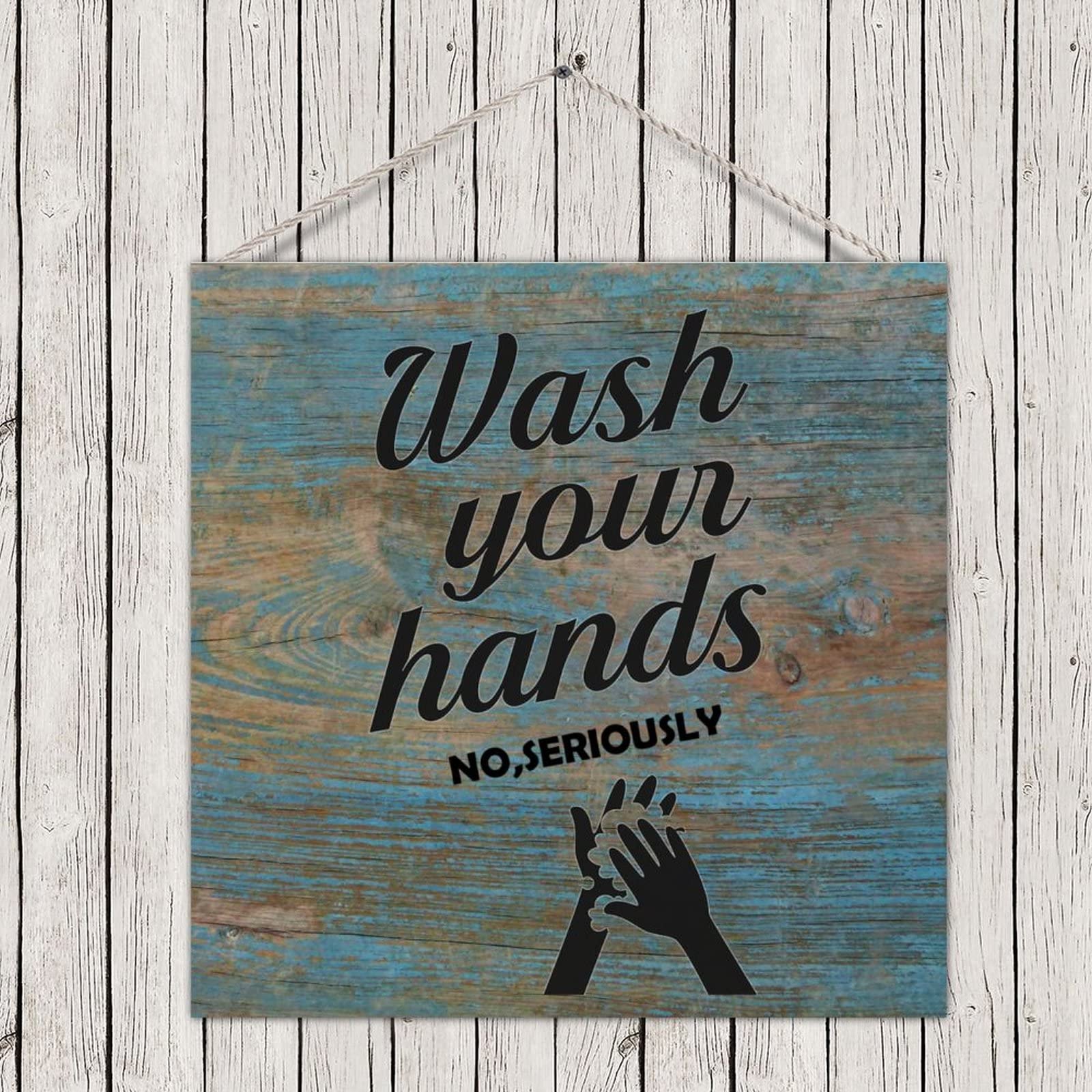 Funny Wash Your Hands Wood Sign - Bathroom Wall Decor for Restroom & Home