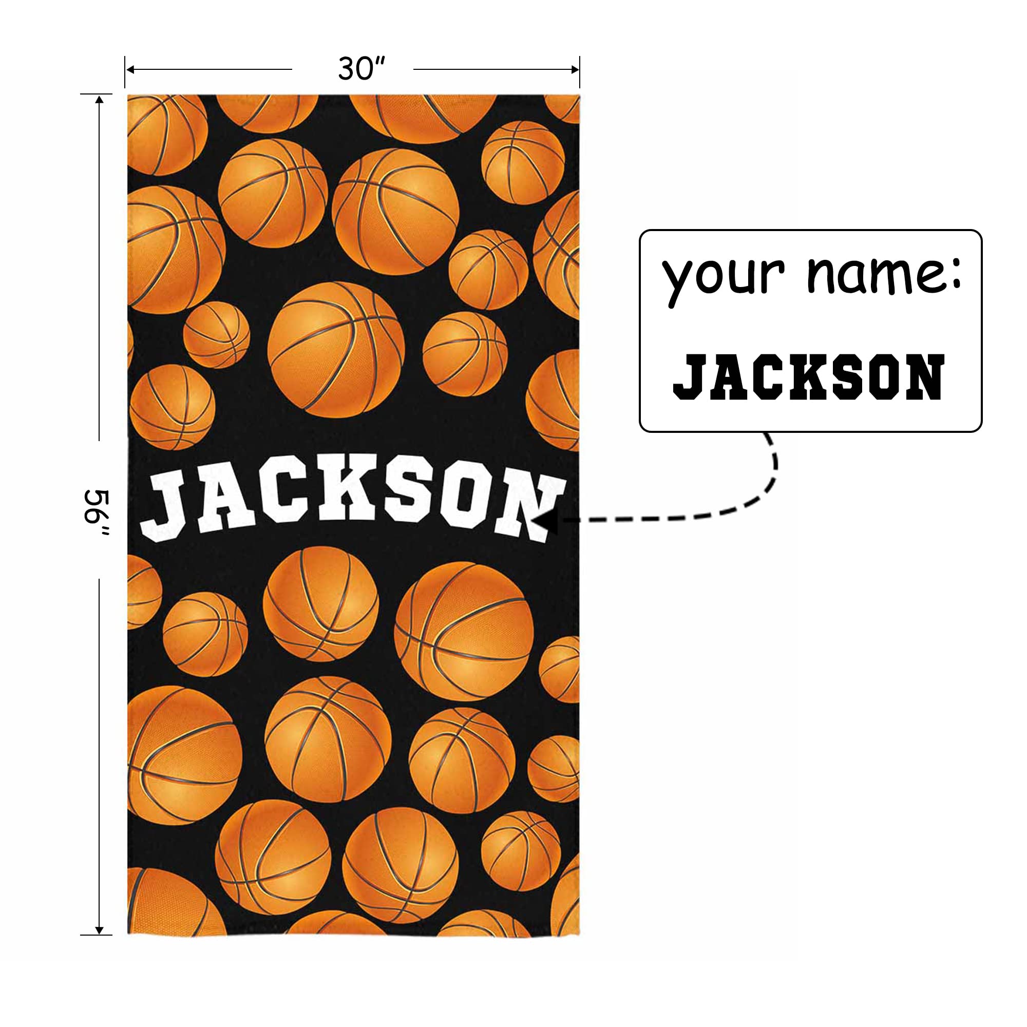 Personalized Custom Name Basketball Beach Towels for Kids & Toddlers - Soft Cotton Microfiber Pool Towels for Boys, Travel, Swimming, Summer Fun - Perfect for Beach Outings, Pool Parties and Sports Events