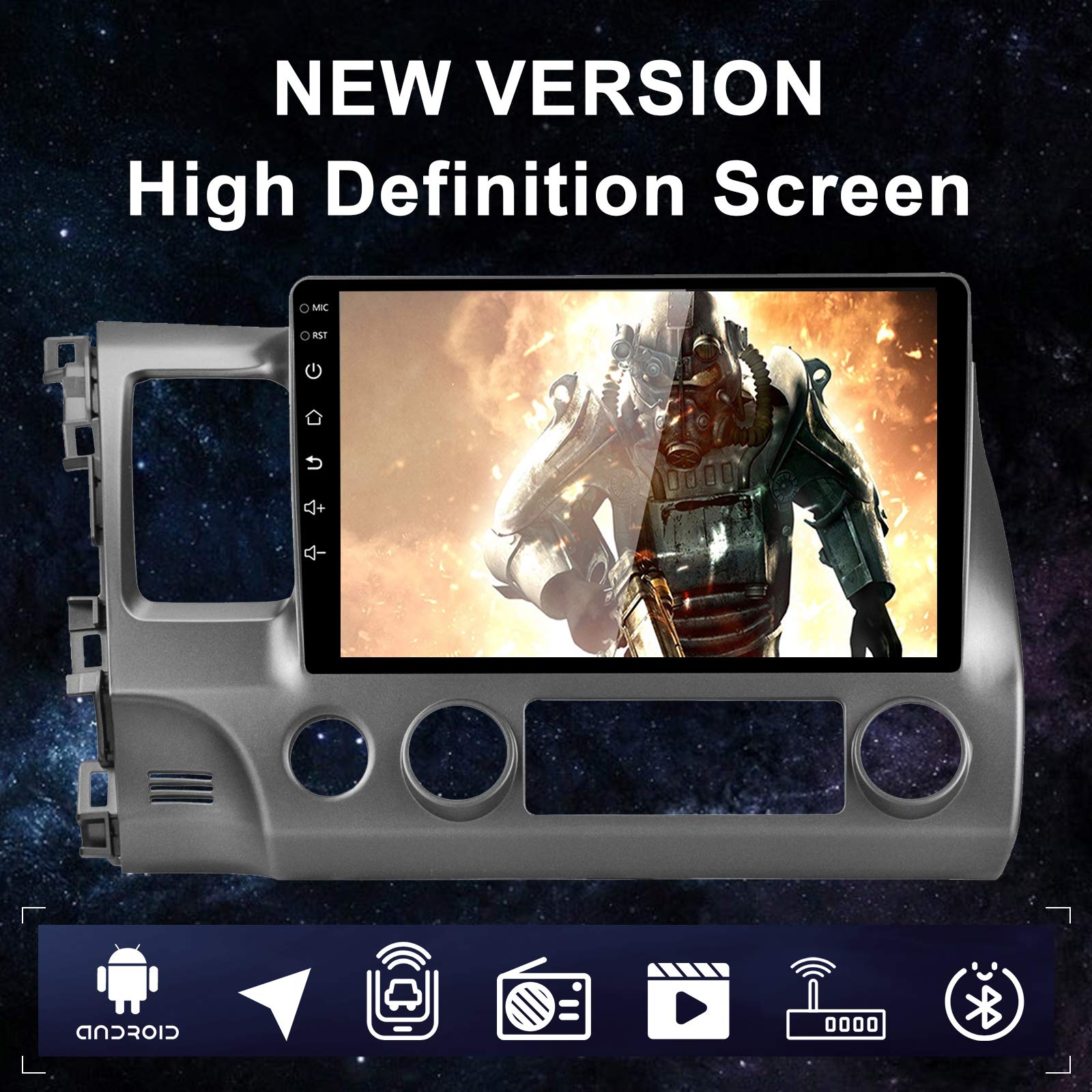10.1 Inch Android Car Stereo with Built-in CarPlay & Android Auto - 2GB RAM 32GB ROM, HD Touchscreen GPS Navigation Bluetooth for Honda Civic 2007-2011 - Perfect for Commuting, Road Trips & Hands-Free Calling