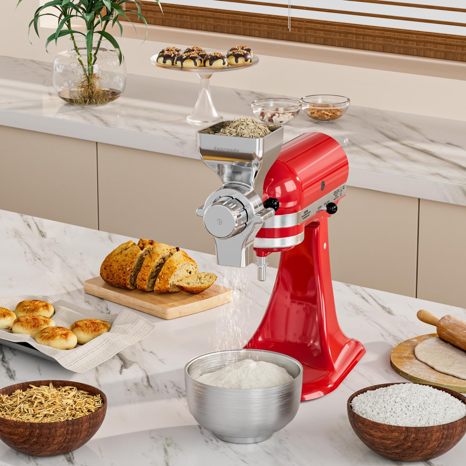Premium All-Metal Grain Mill Attachment for KitchenAid Stand Mixer - 12-Level Adjustable Flour Grinder for Wheat, Corn, Oats & Nuts | Perfect for Fresh Baking, Homemade Bread & Healthy Meal Prep