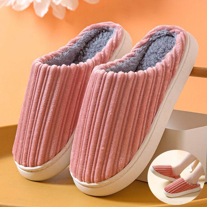 Cozy Striped Fleece Slippers for Women & Men - Warm Winter Indoor/Outdoor House Shoes for Home, Office & Travel
