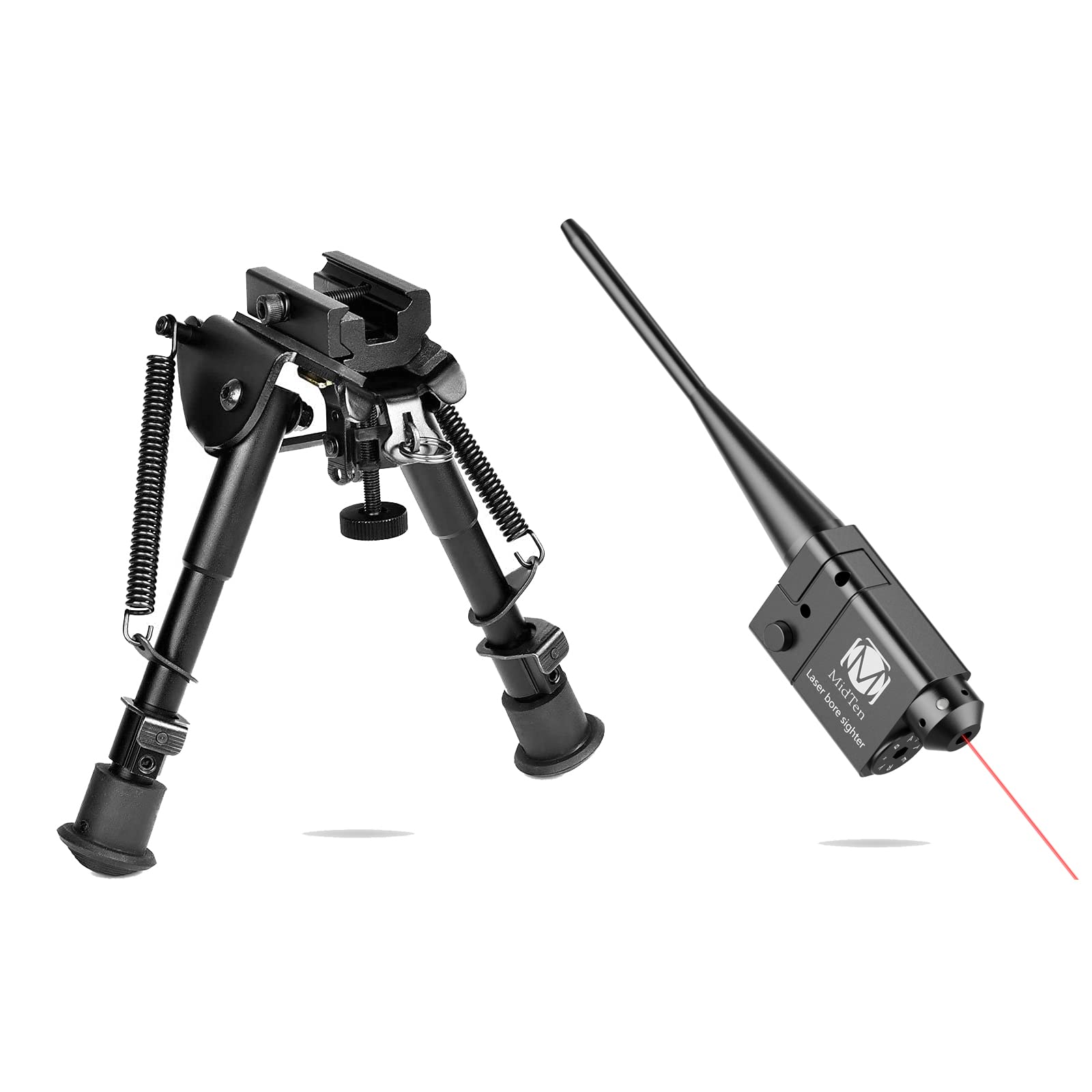 MidTen 6-9 Inches Adjustable Bipod with Red Laser Boresighter - Perfect for Hunting, Shooting & Rifle Sight Alignment | Compatible with AR-15, Shotguns & Long Range Rifles