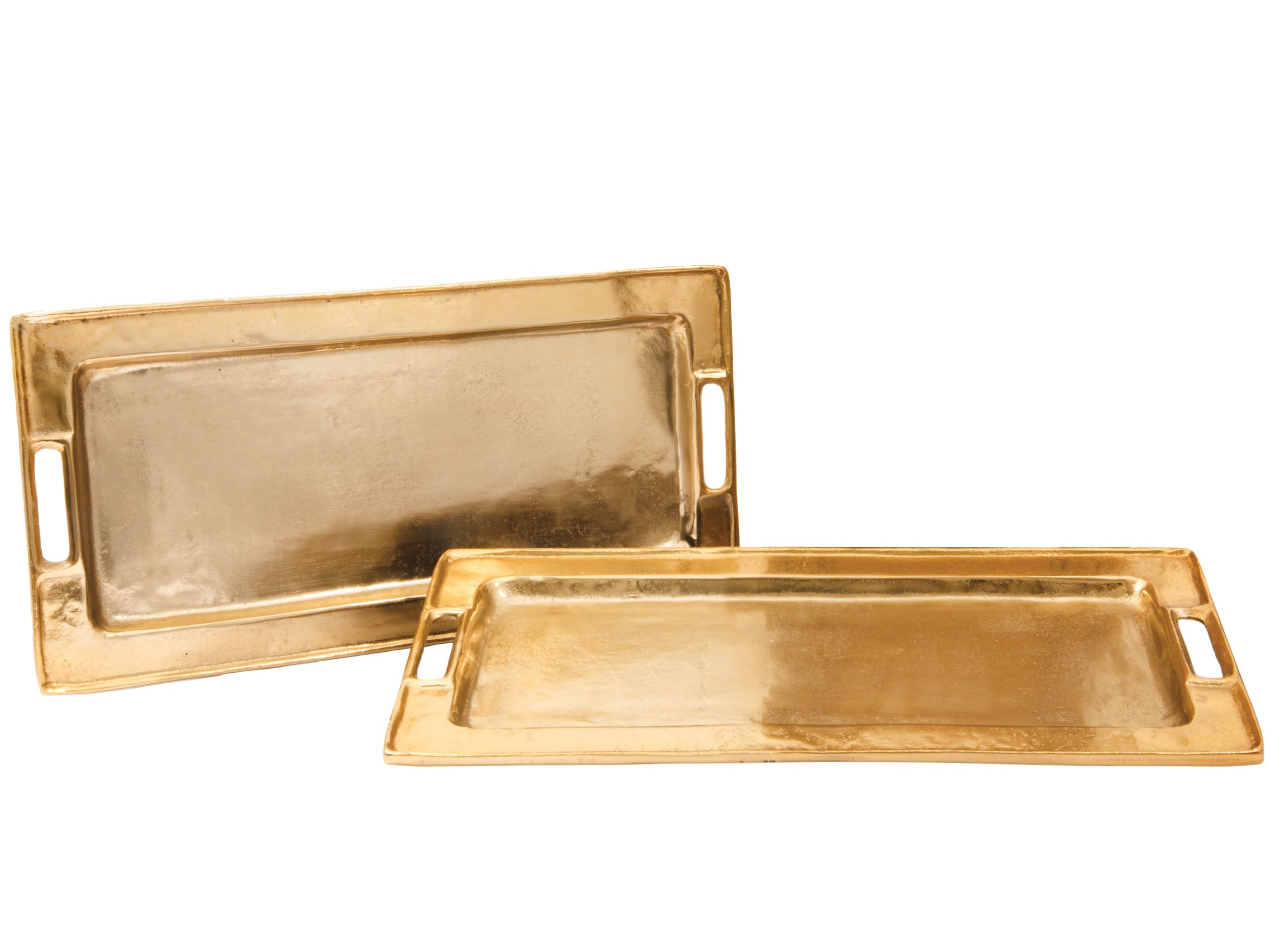 Elegant Gold Decorative Trays Set of 2 - Rectangular Beaufort Bar Serving Tray for Living Room, Ottoman & Coffee Table - Perfect for Candles, Liquor, Centerpieces & Home Decor | Ideal for Parties, Weddings & Luxury Home Styling