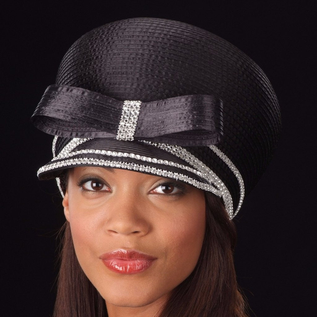 Elegant Black Satin Women's Dress Hat with Rhinestones - Perfect for Weddings, Parties, and Special Occasions