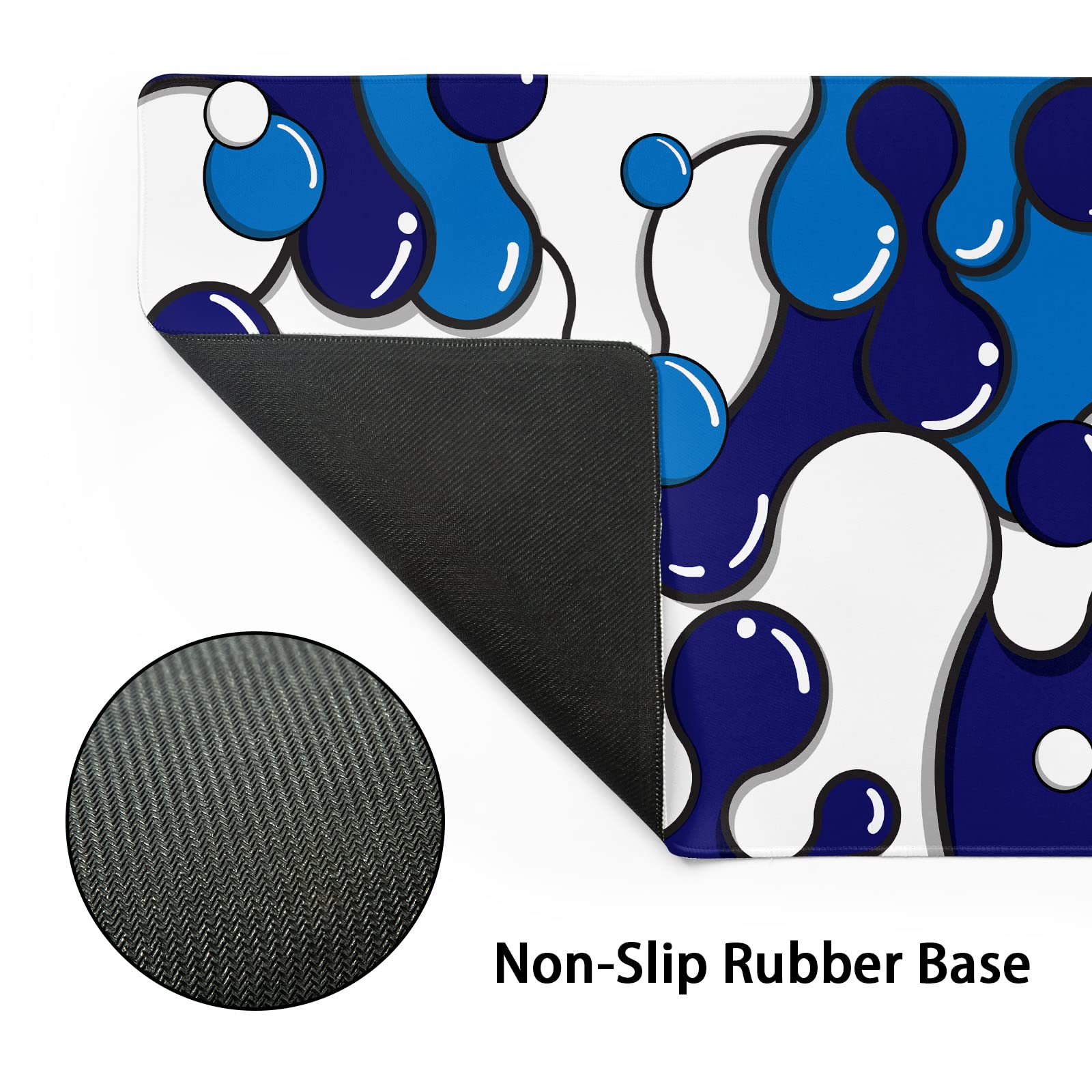 Anime Geometric Japanese Extended Gaming Mouse Pad - Navy Blue & White XXL Non-Slip Rubber Base (90x40cm/35.4x15.7in) with Stitched Edge - Perfect for Gaming, Laptop & Computer Desktop Workspace
