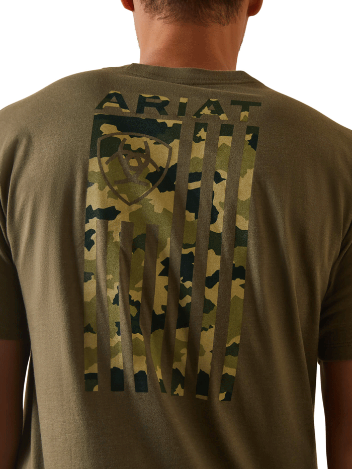 Ariat Men's Tonal Camo Flag T-Shirt - Military Heather Green Casual Tee for Outdoor Activities & Patriotic Events