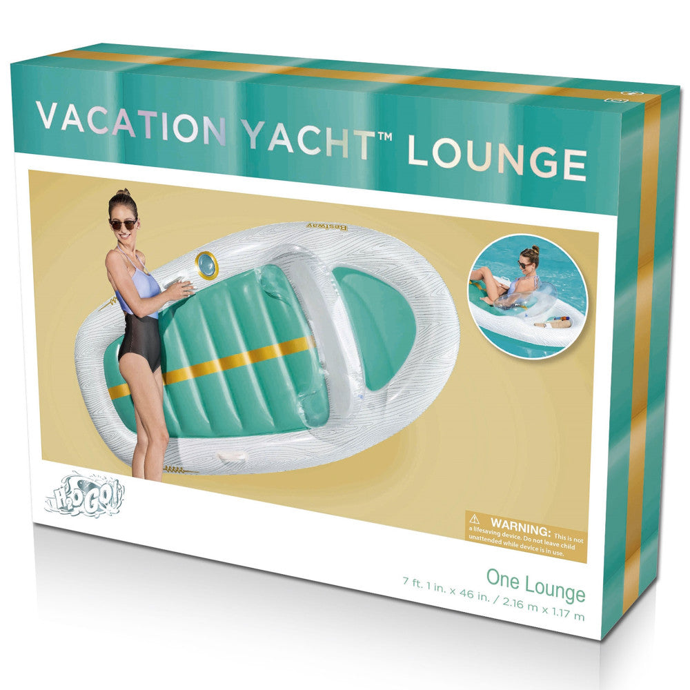 Bestway H2OGO! Vacation Yacht Lounge Inflatable Pool Float - 7'1 x 46 Inches, Teal & White - Perfect for Summer Pool Parties, Beach Relaxation & Backyard Lounging