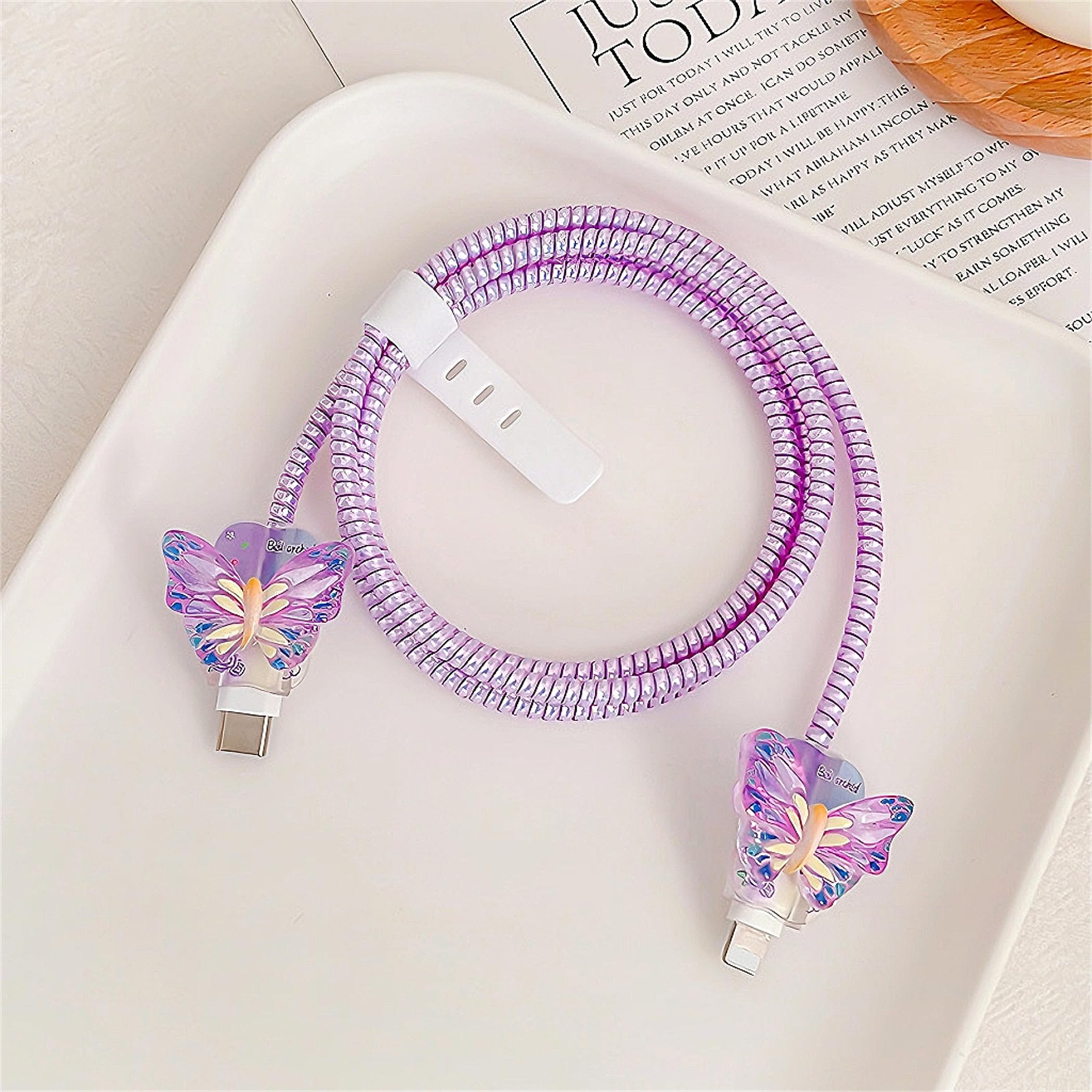 3D Butterfly iPhone Charger Protector - 18W/20W Cable Saver for iPhone 13/14/15/16 Pro Max, Soft Wavy Girly Design iPad Charger Cover (Purple) - Perfect for Home, Office & Travel Accessories