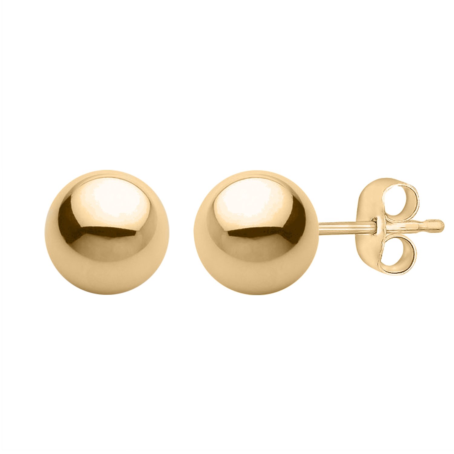 14K Yellow Gold 8MM High Polished Ball Stud Earrings with Push Backs - Perfect for Everyday Wear, Parties & Special Occasions