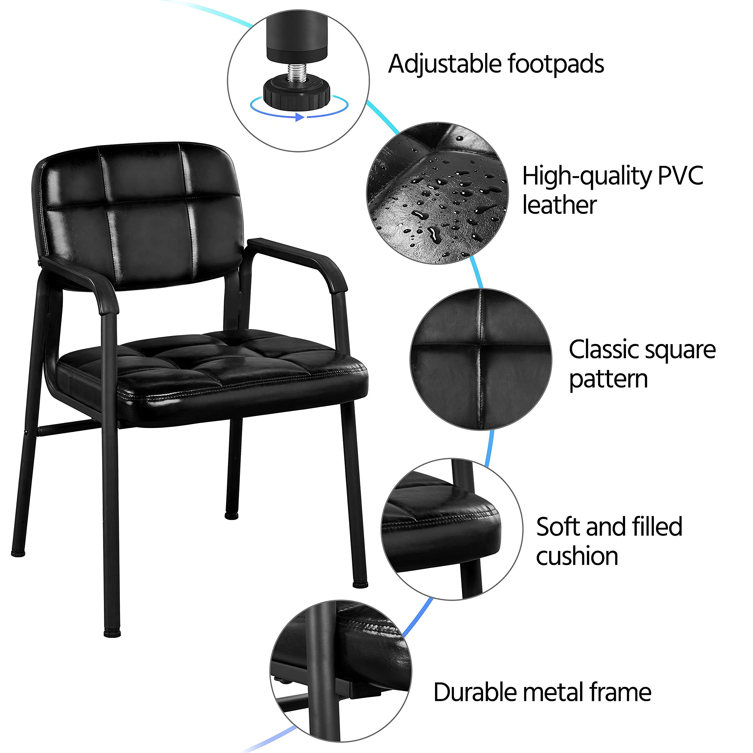 Yaheetech 4-Piece Black Leather Office Reception Chairs Set - Executive Guest Chairs with Ergonomic Design & Upholstered Lumbar Support for Waiting Room, Conference Room, or Home Office