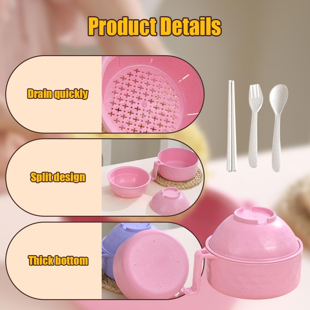 2025 Microwave Ramen Bowl with Strainer & Lid - Portable Noodle Bowl Set with Chopsticks, Spoon & Fork - BPA-Free, Microwavable & Durable (Blue) - Perfect for Office Lunches, College Dorms & Quick Meals at Home