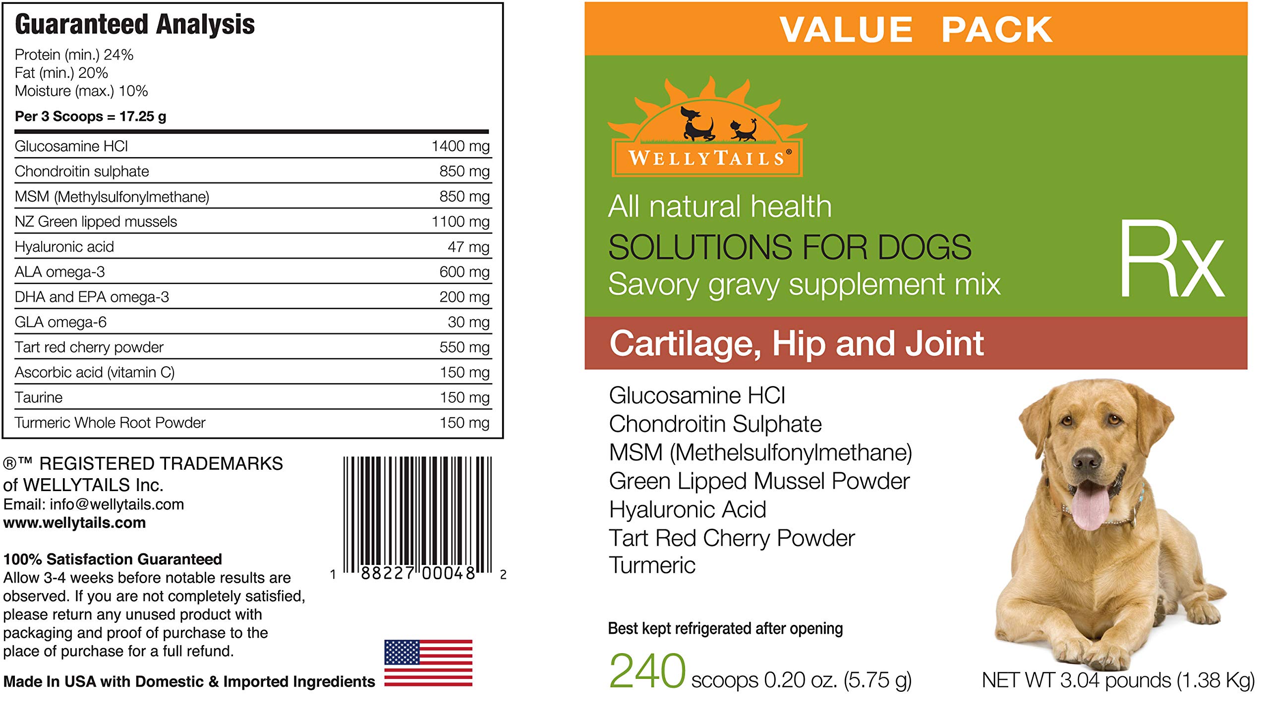 Premium Glucosamine Chondroitin MSM & Turmeric Joint Supplement for Large Dogs - 48.8oz (240 Scoops) - Supports Hip & Joint Health for Senior & Active Dogs - Ideal for Mobility & Arthritis Relief