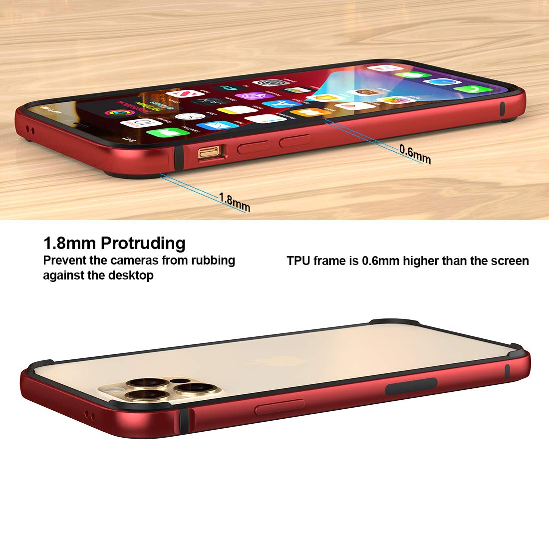 Eastcoo Ultra Slim Thin Phone Case for iPhone 12 & 12 Pro - Metal Bumper with Soft TPU Inner Shell | No Signal Interference | Supports Wireless Charging | Shockproof Protection | Perfect for Work, Travel & Everyday Use (Red)