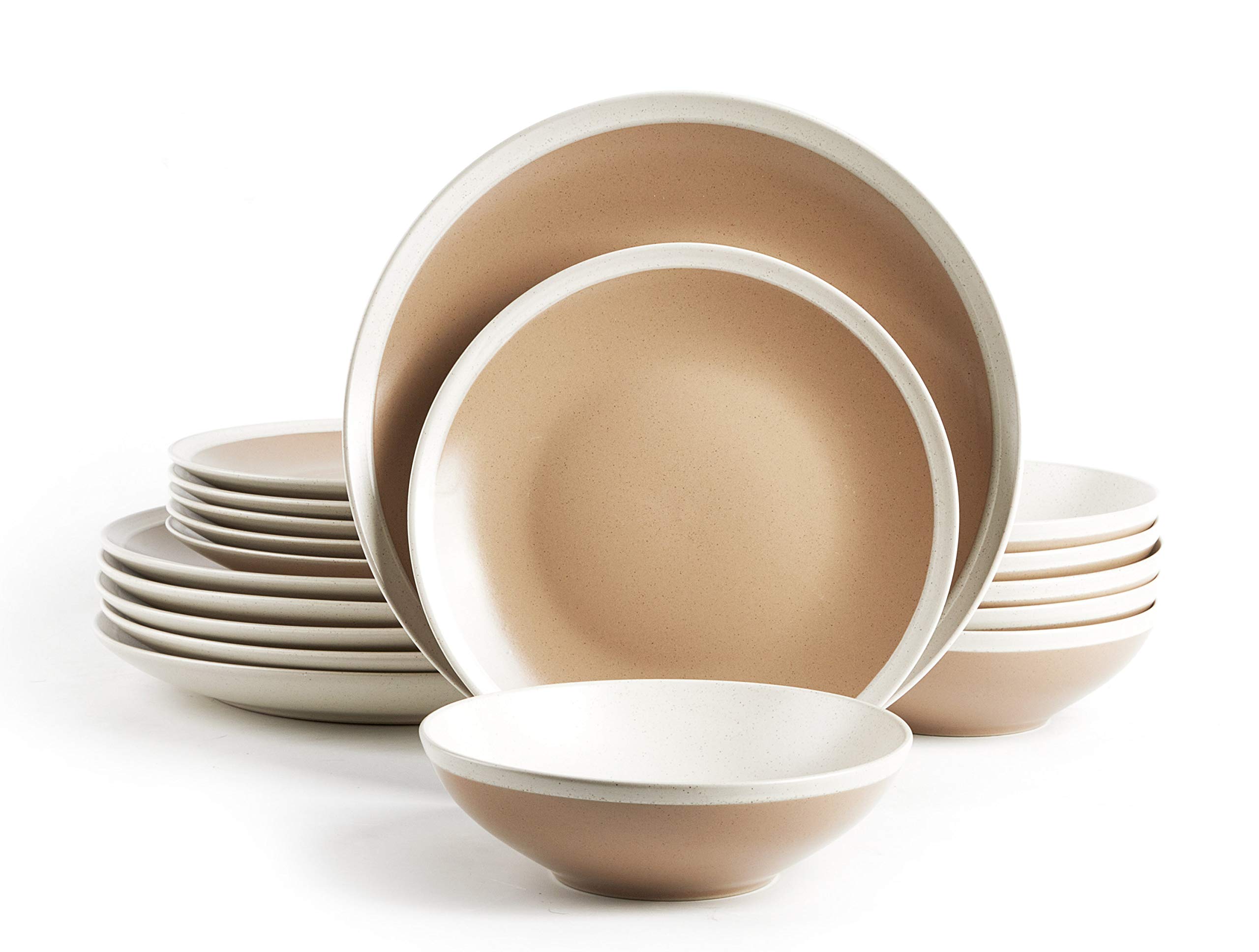 Rock Ridge Speckled Stoneware Dinnerware Set - 18 Piece Beige & Ivory Dinner Plates, Bowls & Mugs - Elegant Stoneware for Everyday Dining, Entertaining & Holiday Gatherings