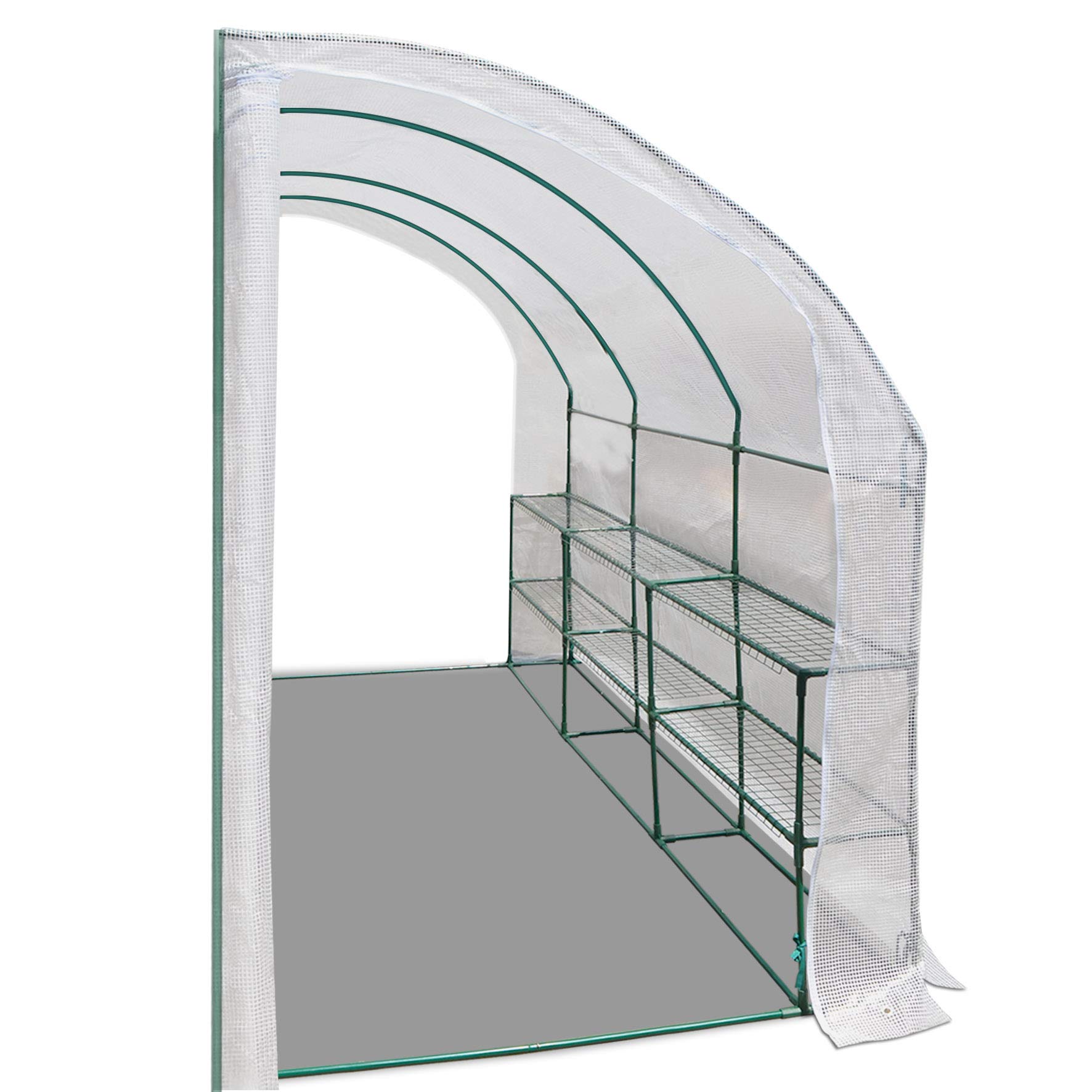 Premium 10x5x7ft Walk-in Greenhouse with 3 Tiers & 6 Shelves - Large Durable Camel Structure, Double Doors for Easy Access - Perfect for Year-Round Gardening, Plant Protection & Backyard Growing (White)