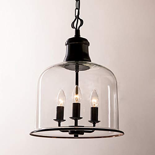 Vintage Industrial 3-Light Glass Pendant Chandelier - Clear Cup Shaped Ceiling Light Fixture for Dining Room, Bedroom, Hallway & Cafe Decor | Black Retro Lighting for Home & Commercial Spaces