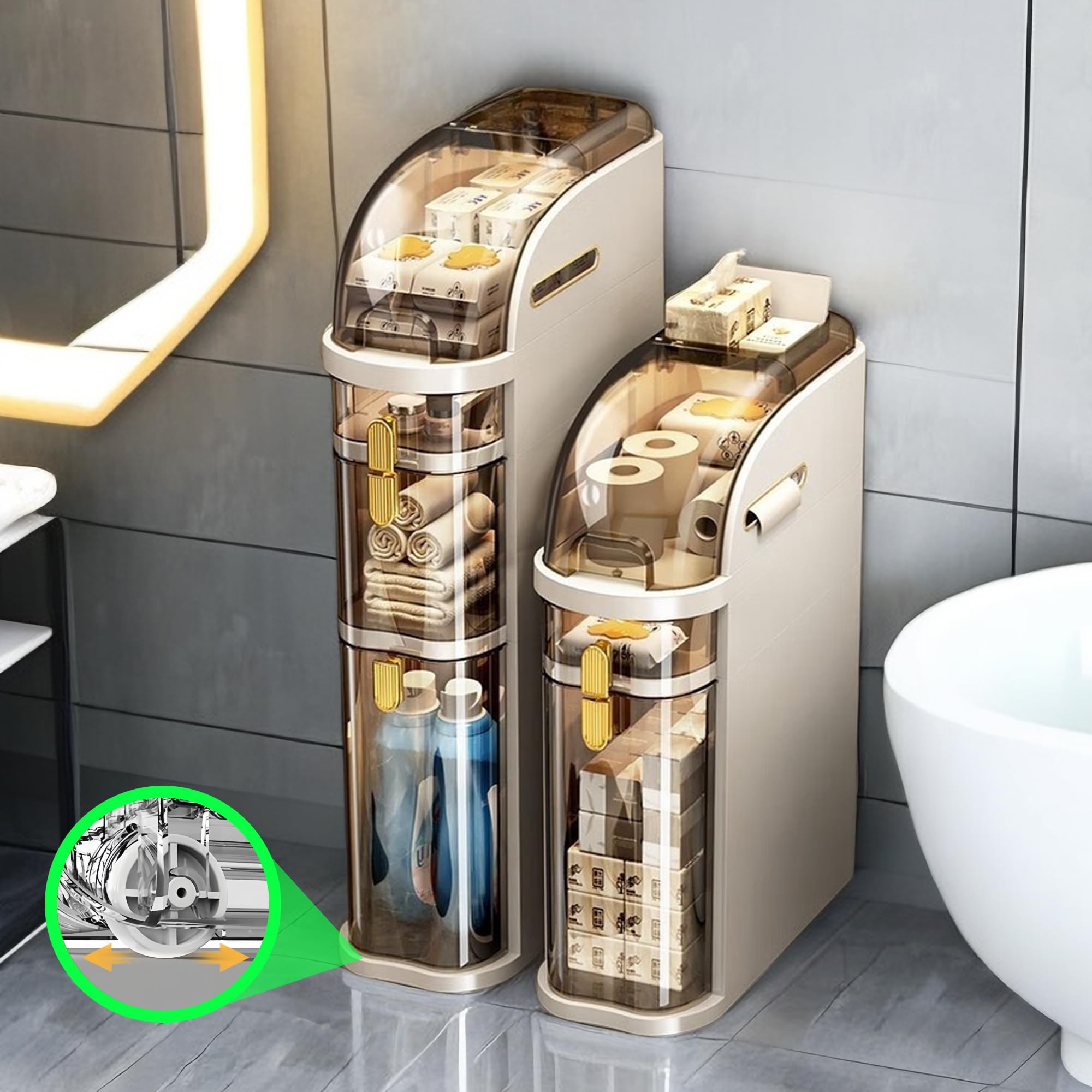 3-Tier Slim Bathroom Storage Cabinet - Narrow Waterproof Bathroom Organizer for Small Spaces | Space-Saving Bathroom Shelf for Toiletries, Towels & Cosmetics