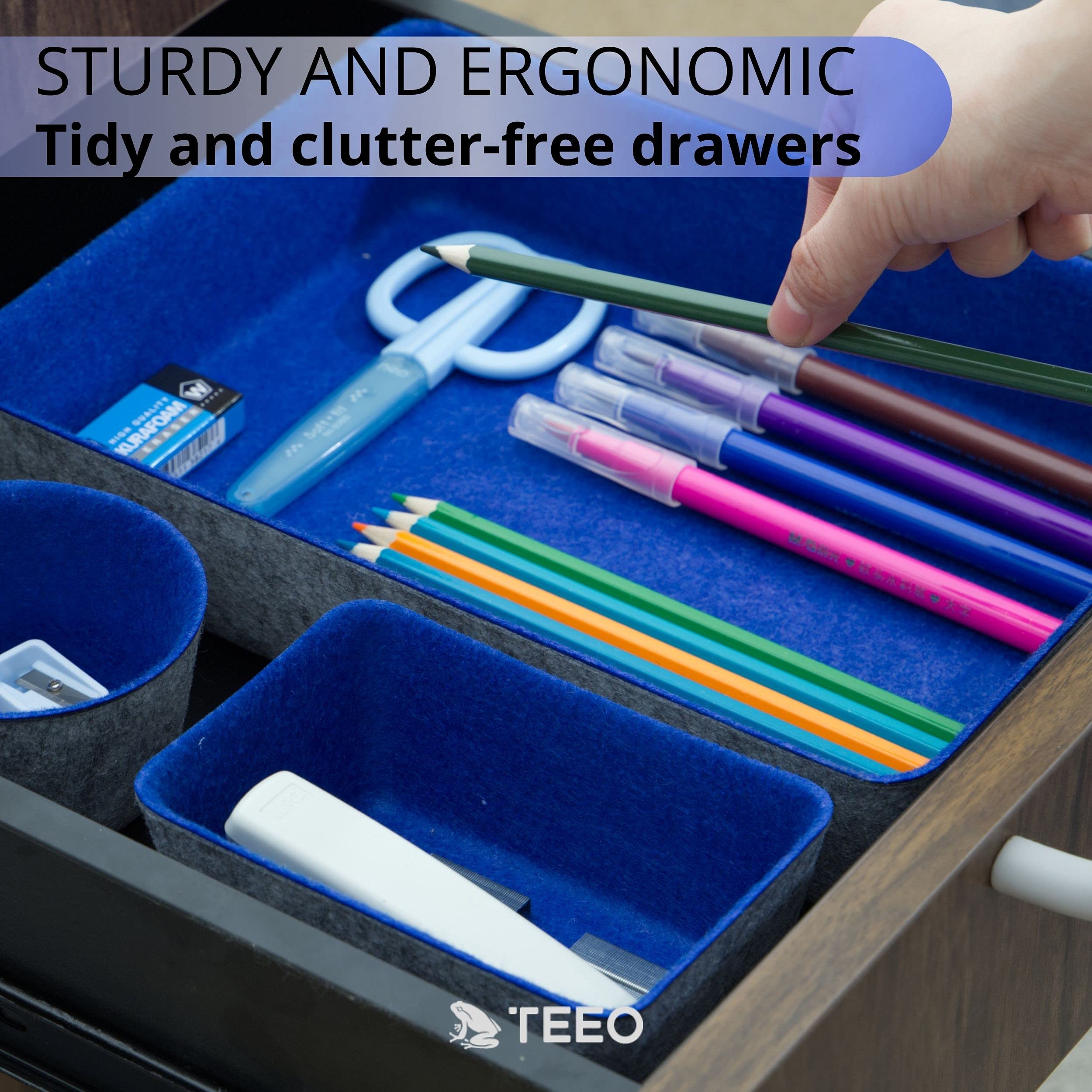 Teeo Drawer Organizers Set of 7 - Kitchen & Bathroom Storage Bins, Makeup & Home Office Desk Dividers - Royal Blue Compartment Organizers for Home Organization | Perfect for Clutter-Free Drawers & Efficient Workspace