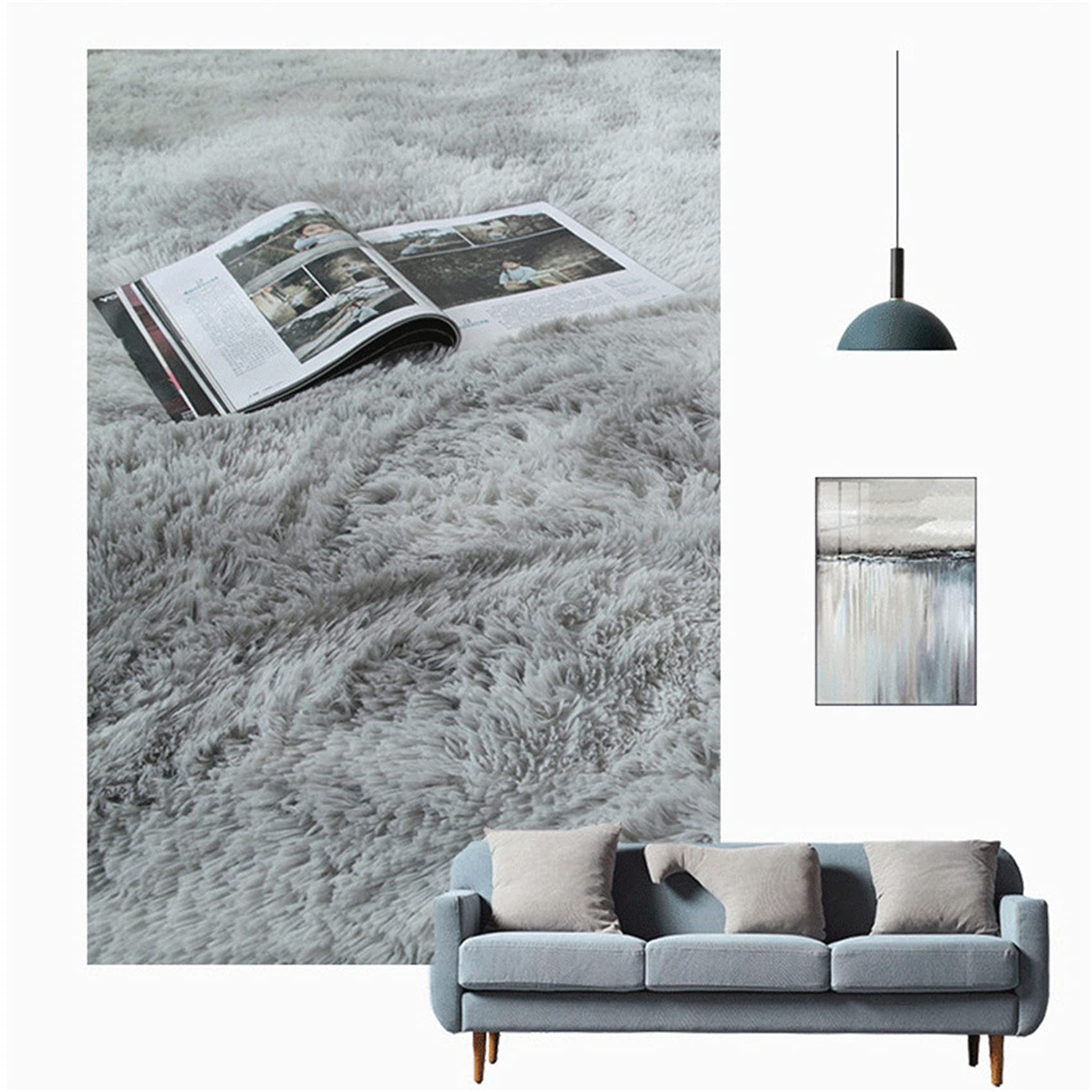 Soft Fluffy Shaggy Area Rugs for Living Room & Bedroom - Anti-Slip Modern Carpet, Home Decor Floor Mat (40x60 cm, Gray) - Perfect for Kids Room, Hallway & Cozy Spaces