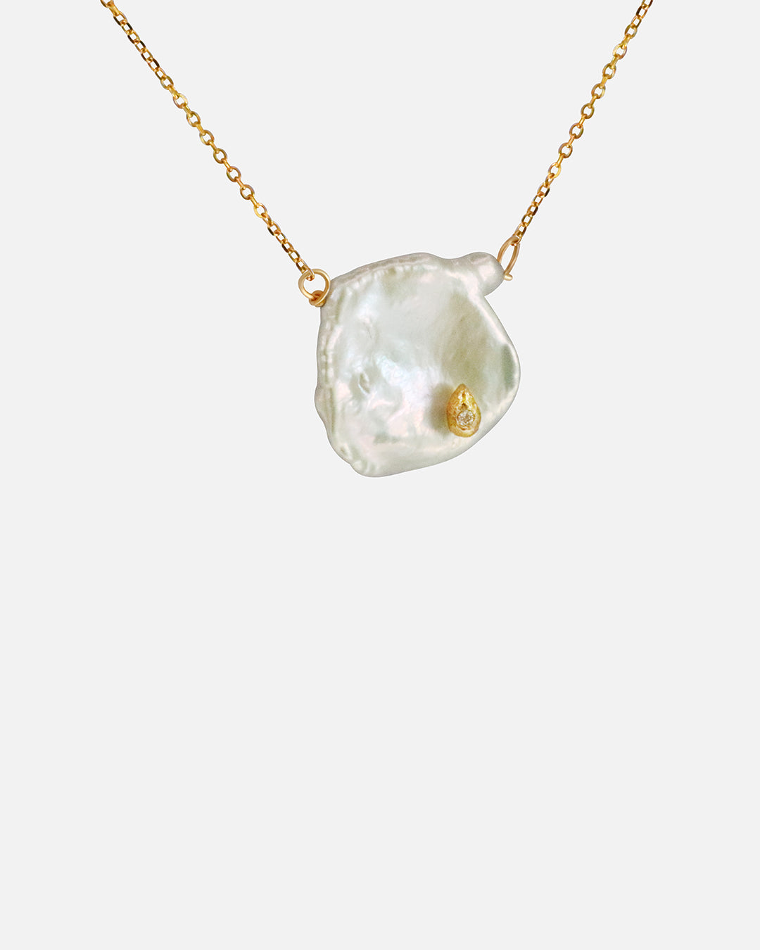 Exquisite Keshi Pearl and Diamond Pendant Necklace - 14K Gold Jewelry for Women - Elegant Gift for Anniversary, Valentine's Day & Special Occasions - Perfect for Weddings, Date Nights & Formal Events