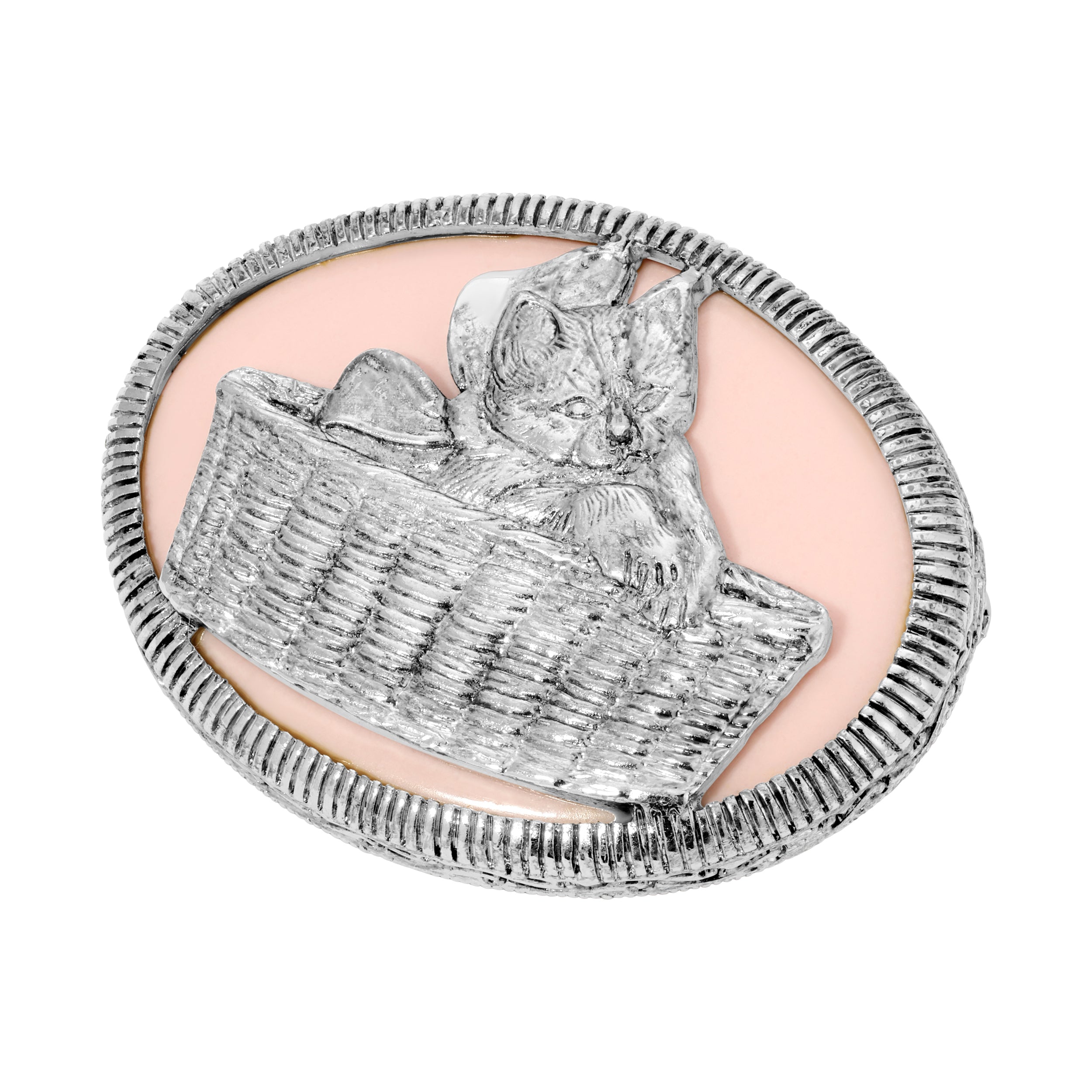 Vintage 1928 Cat in Wicker Basket Brooch Pin - Handmade Jewelry for Women, Perfect for Vintage Lovers & Cat Enthusiasts - Great for Tea Parties, Retro Outfits & Gift Giving