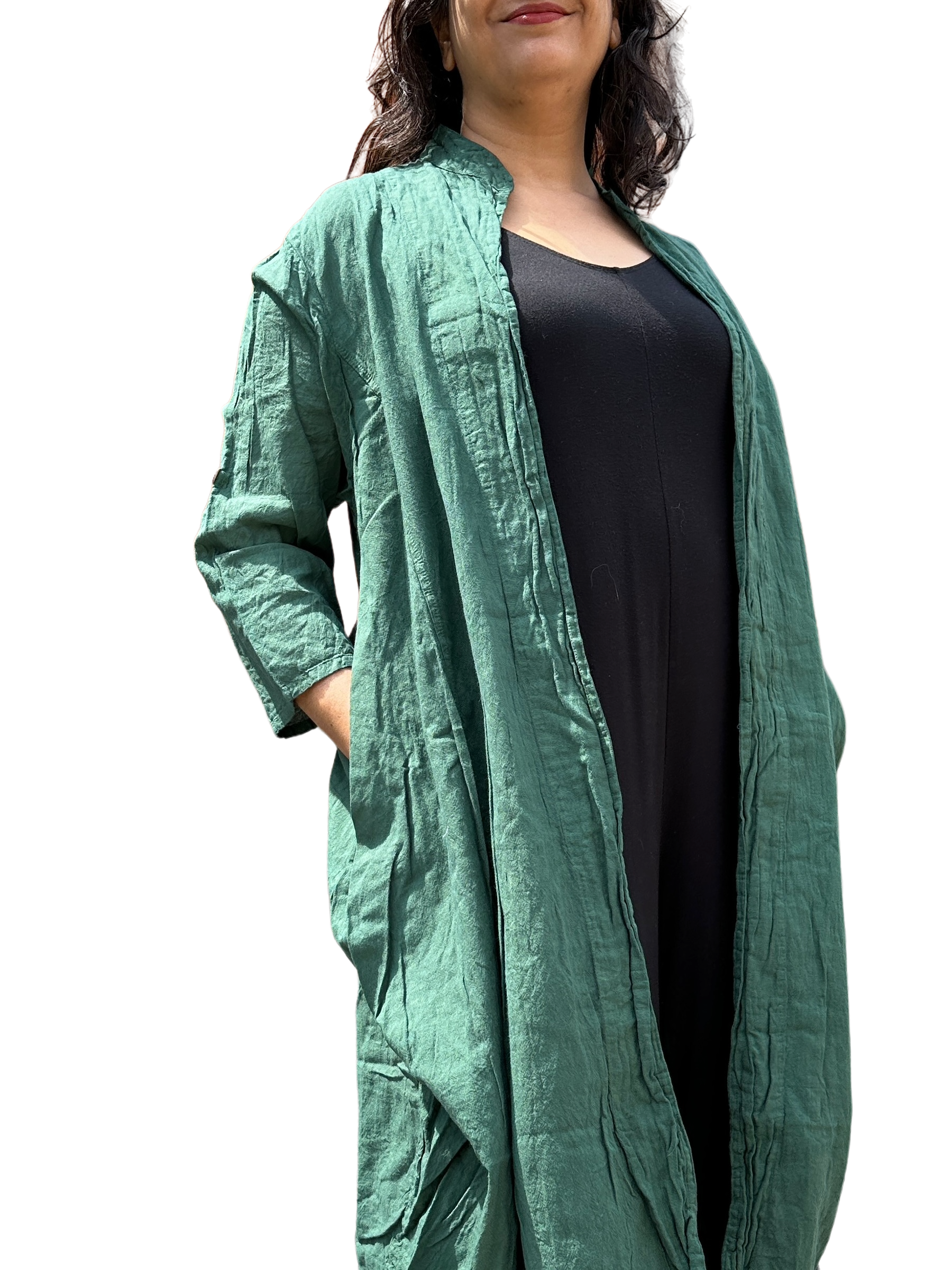 Pine Green Cotton Voile Cardigan for Women - Lightweight Summer Cover-Up for Beach, Office & Casual Outings