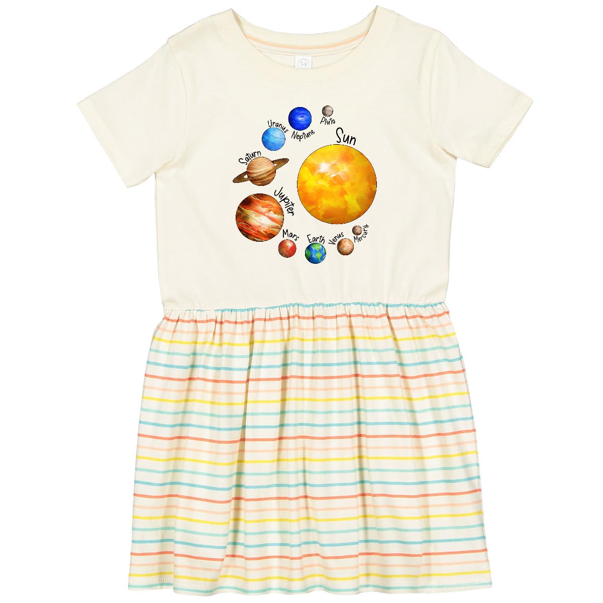 Inktastic Sun and Planets - Yes, and Pluto Toddler Dress | Cute Space-Themed Outfit for Girls & Boys | Perfect for Preschool, Birthday Parties & Astronomy Enthusiasts