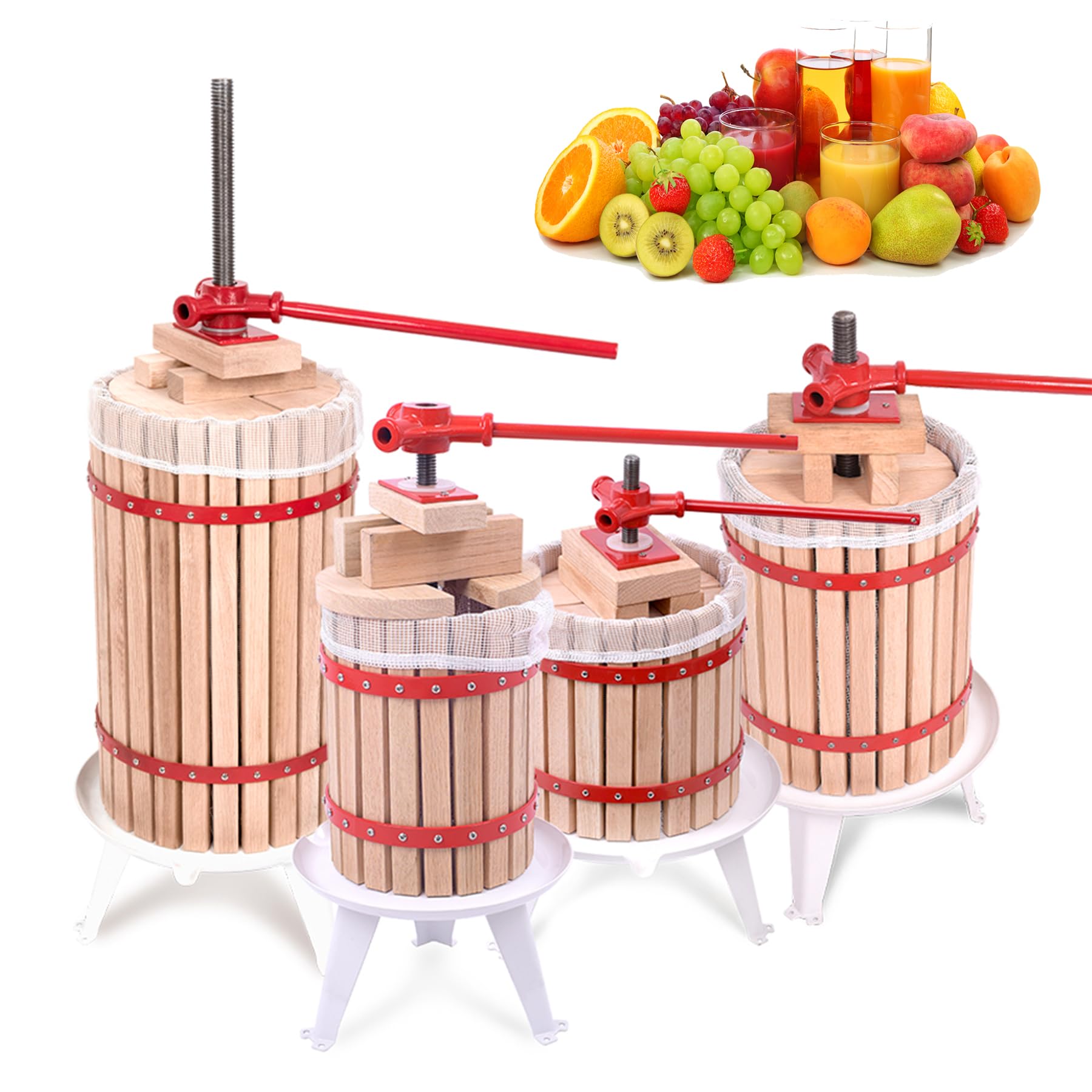 XINZI 30L Hand Fruit Press for Wine & Juice - Mobile Grape Press with Pressing Net & Crank - Perfect for Apple Juice, Berries & Fruit Wines - Ideal for Home Brewing, Cider Making & Winemaking