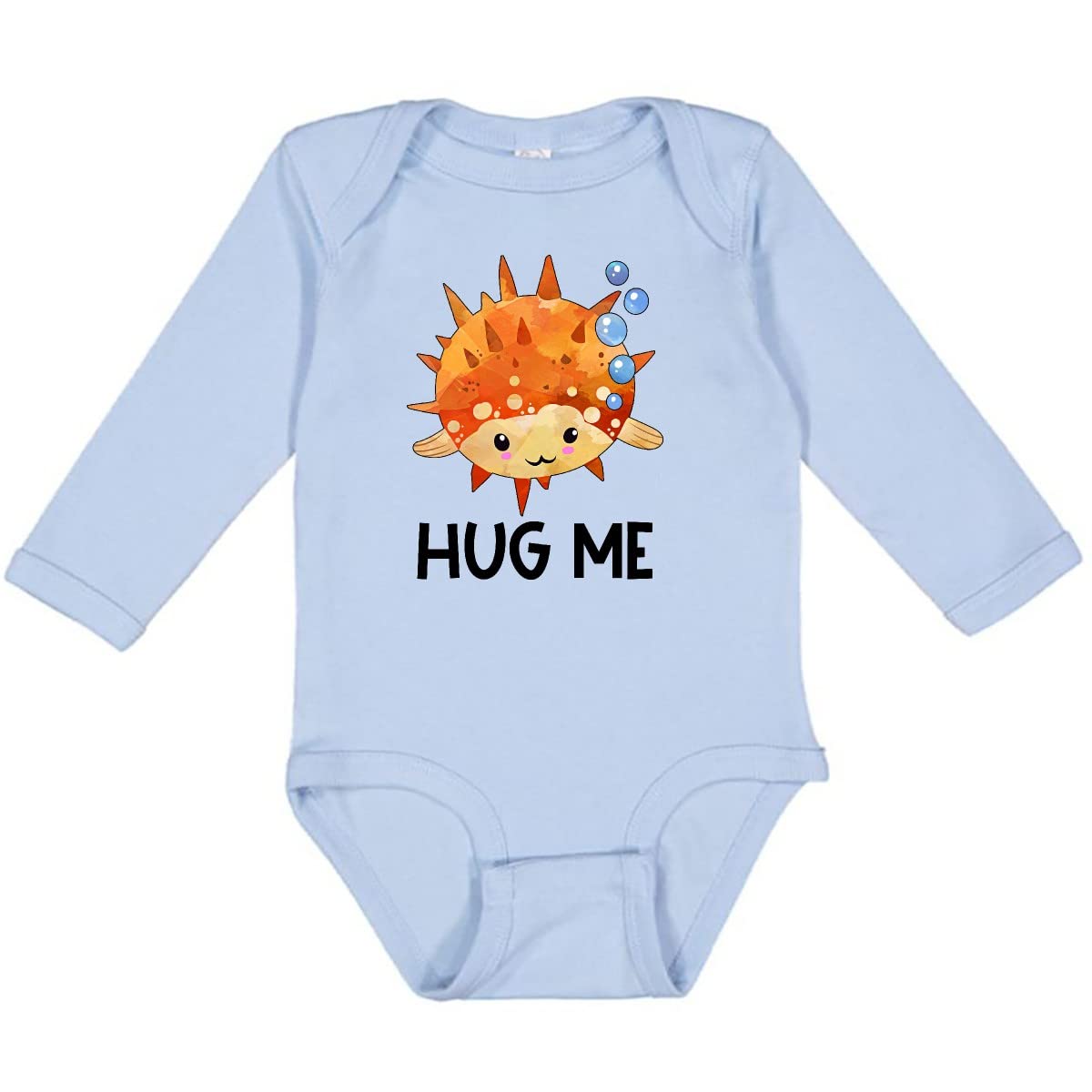 Inktastic Hug Me Cute Pufferfish with Bubbles Baby Long Sleeve Bodysuit - Soft Cotton Onesie for Newborns & Infants - Perfect for Playtime, Photo Shoots & Everyday Comfort