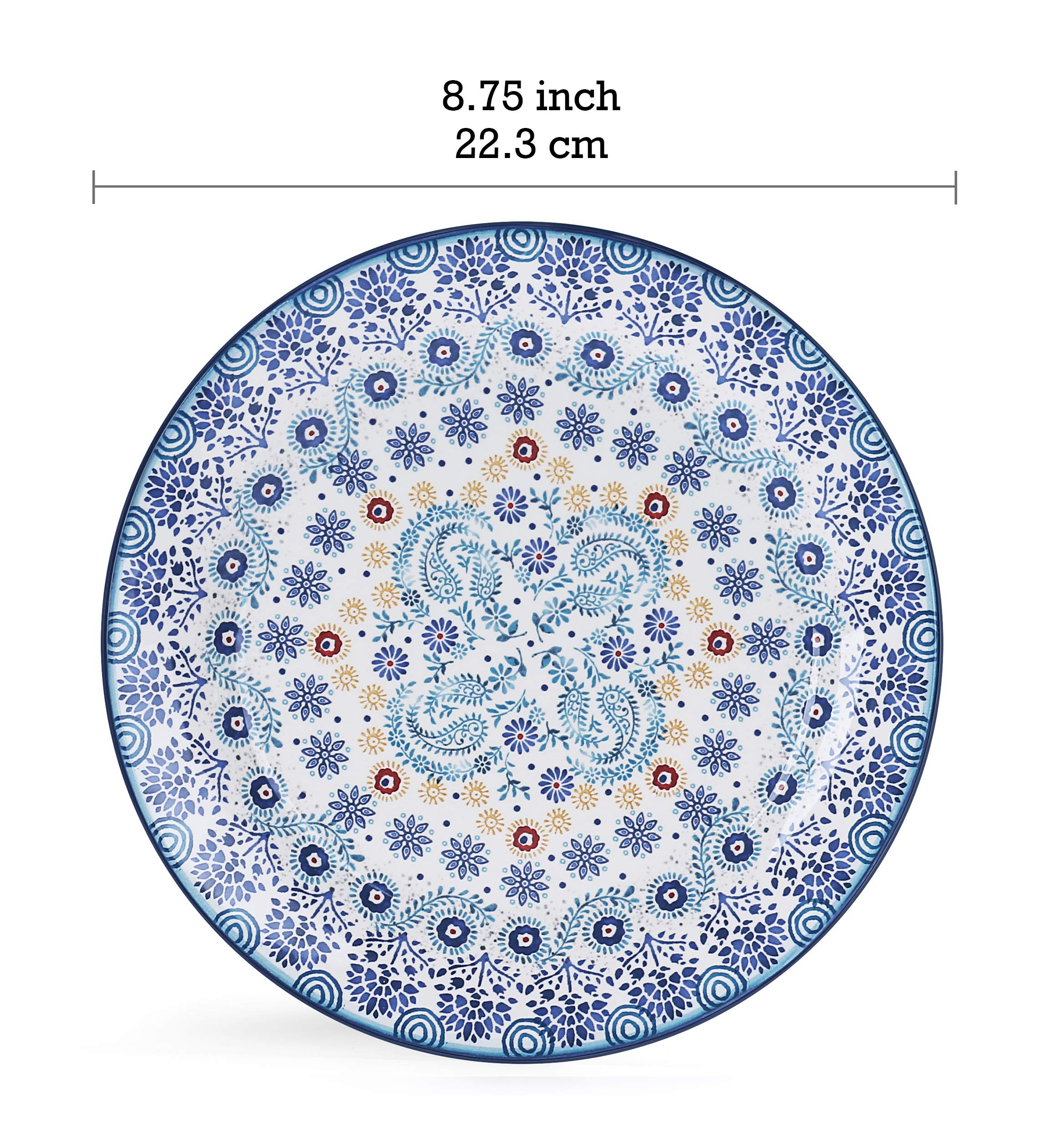 Bico Blue Talavera Ceramic Salad Plates Set of 4 - 8.75 Inch Microwave & Dishwasher Safe - Perfect for Mexican-Themed Dinner Parties, Outdoor Dining, and Home Decor