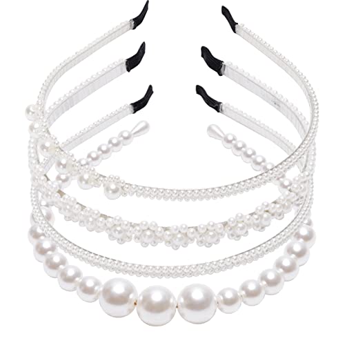Elegant Pearl Headbands for Women - 4Pcs White Bridal Hair Accessories Set by Santoddle | Perfect for Weddings, Bridesmaids, Birthday Parties & Special Occasions