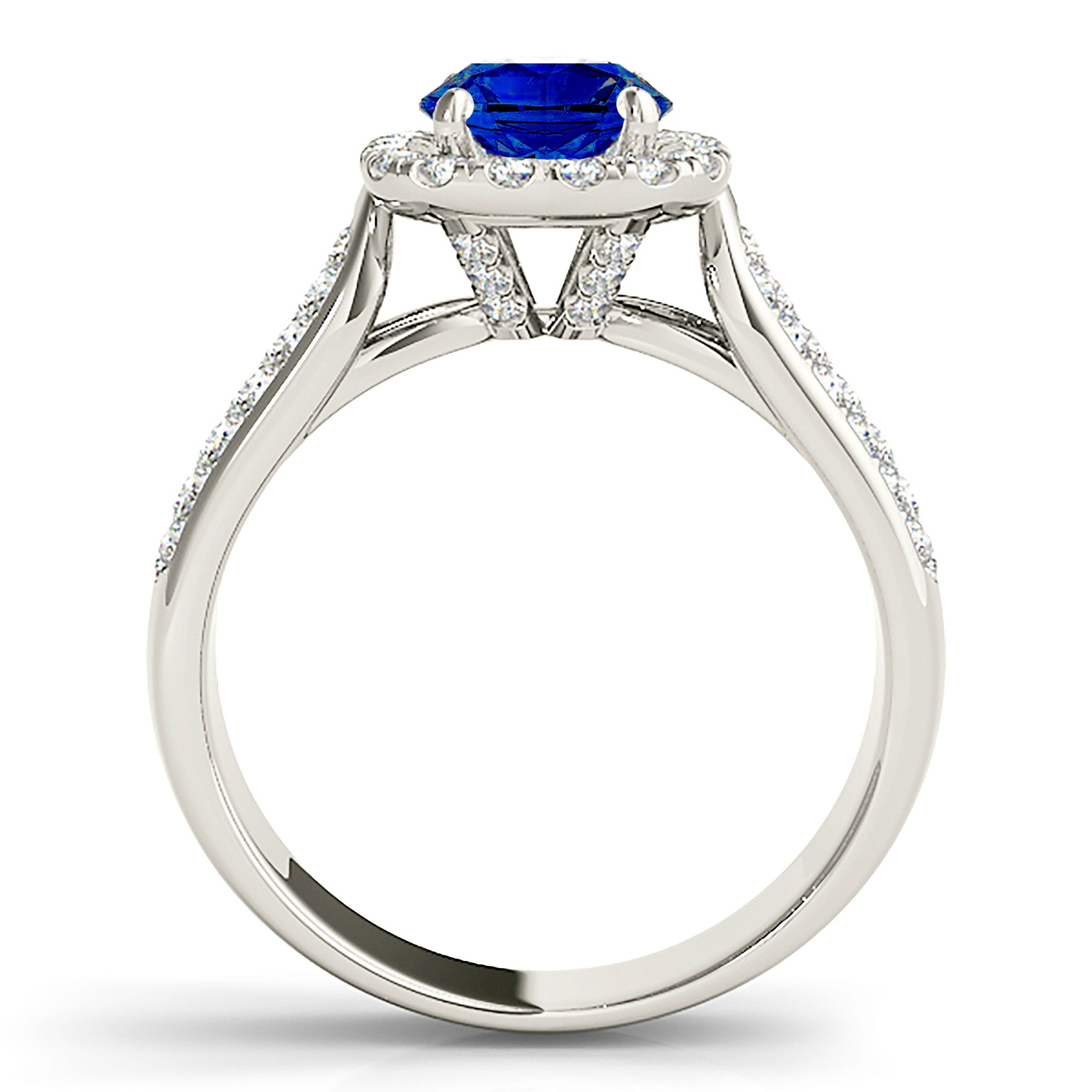 1.35 Carat Genuine Blue Round Sapphire Engagement Ring - Cushion Halo Setting for Women - Perfect for Weddings, Anniversaries & Special Occasions