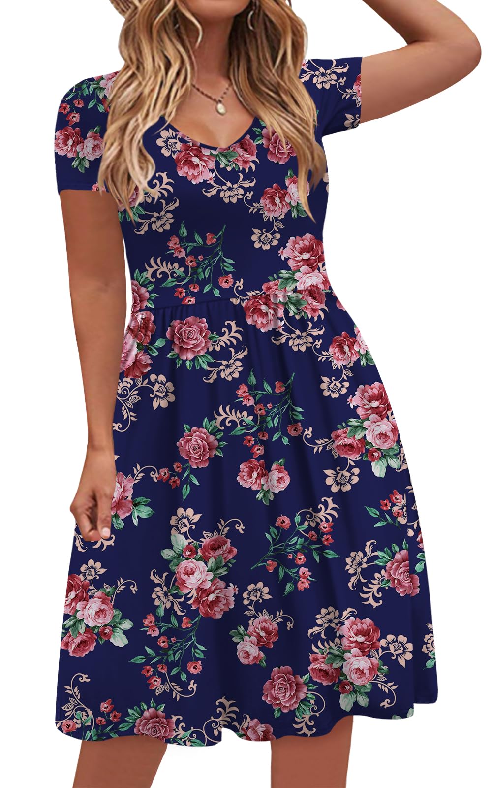 DB MOON Women's Plus Size Summer Casual Dress 2025 - V Neck Short Sleeve Knee Length Dress with Pockets (XL) | Perfect for Beach, Vacation & Everyday Wear